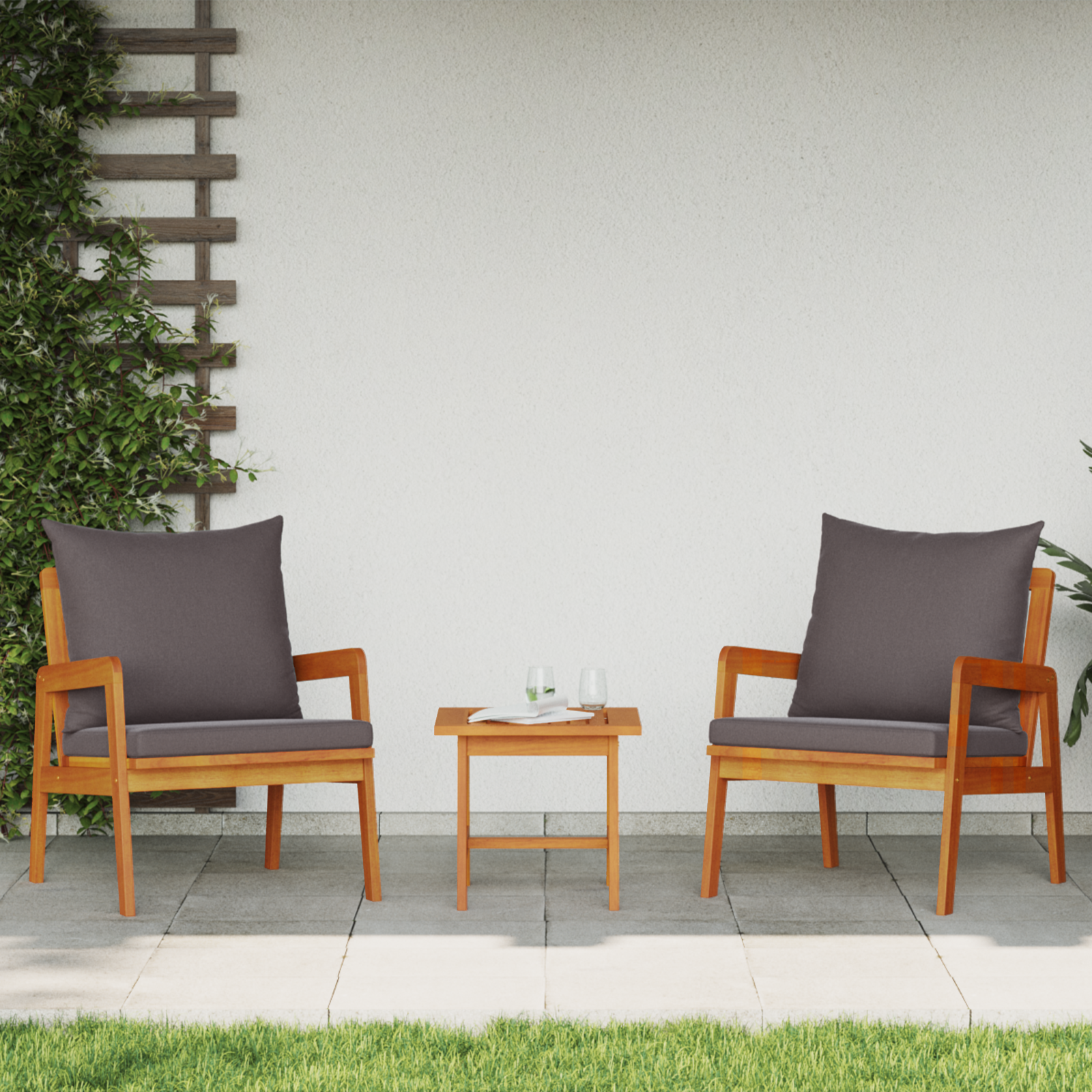 3 Piece Bistro Set with Cushions Solid Wood Acacia - Image 4