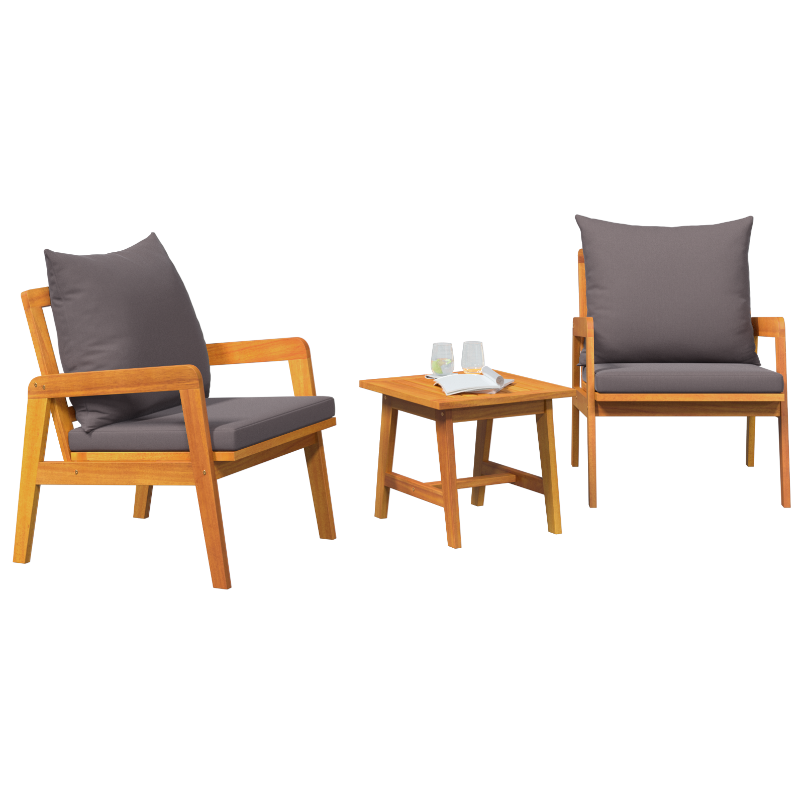 3 Piece Bistro Set with Cushions Solid Wood Acacia - Image 3