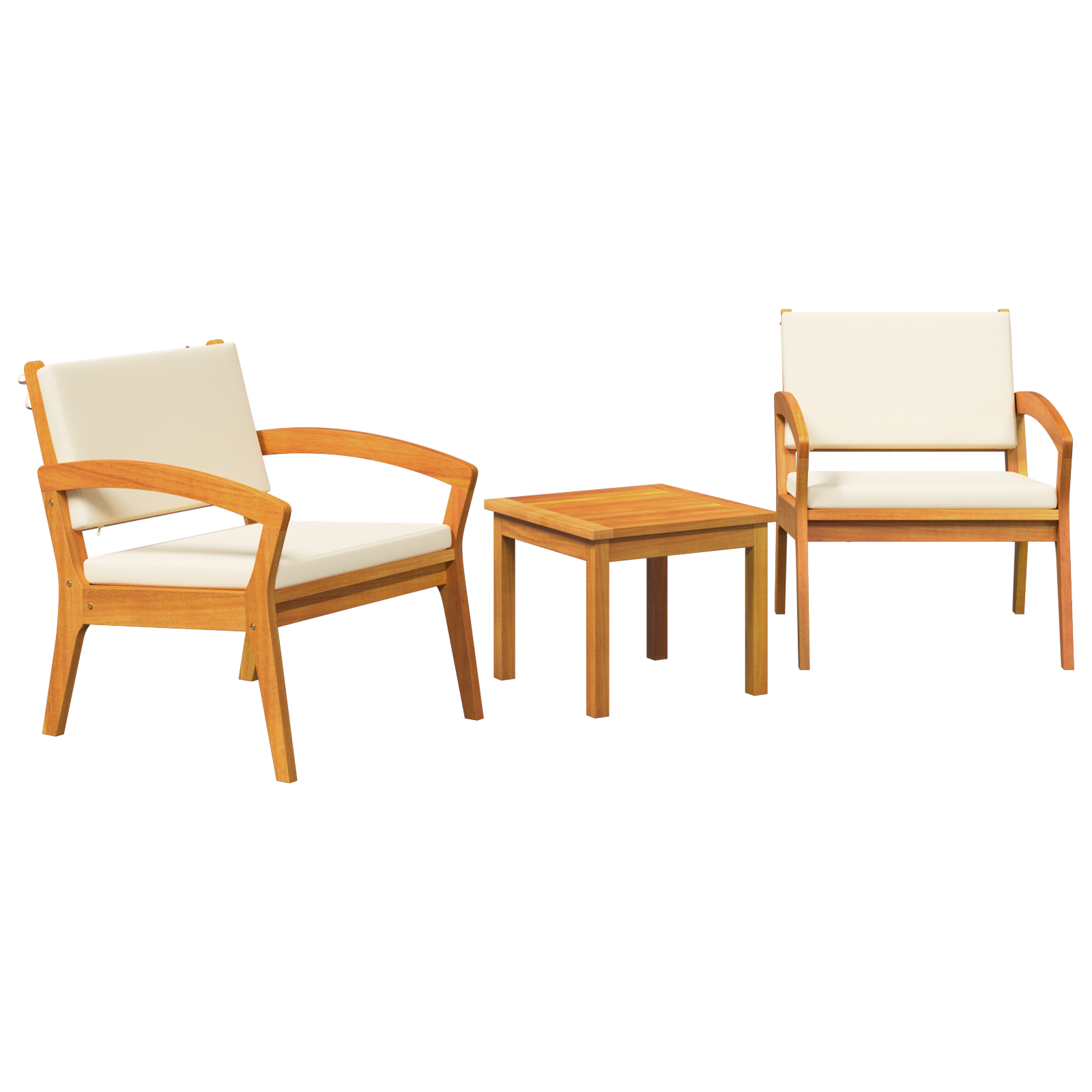 3-Piece Bistro Set with Cushions - Made of Solid Acacia Wood - Image 2