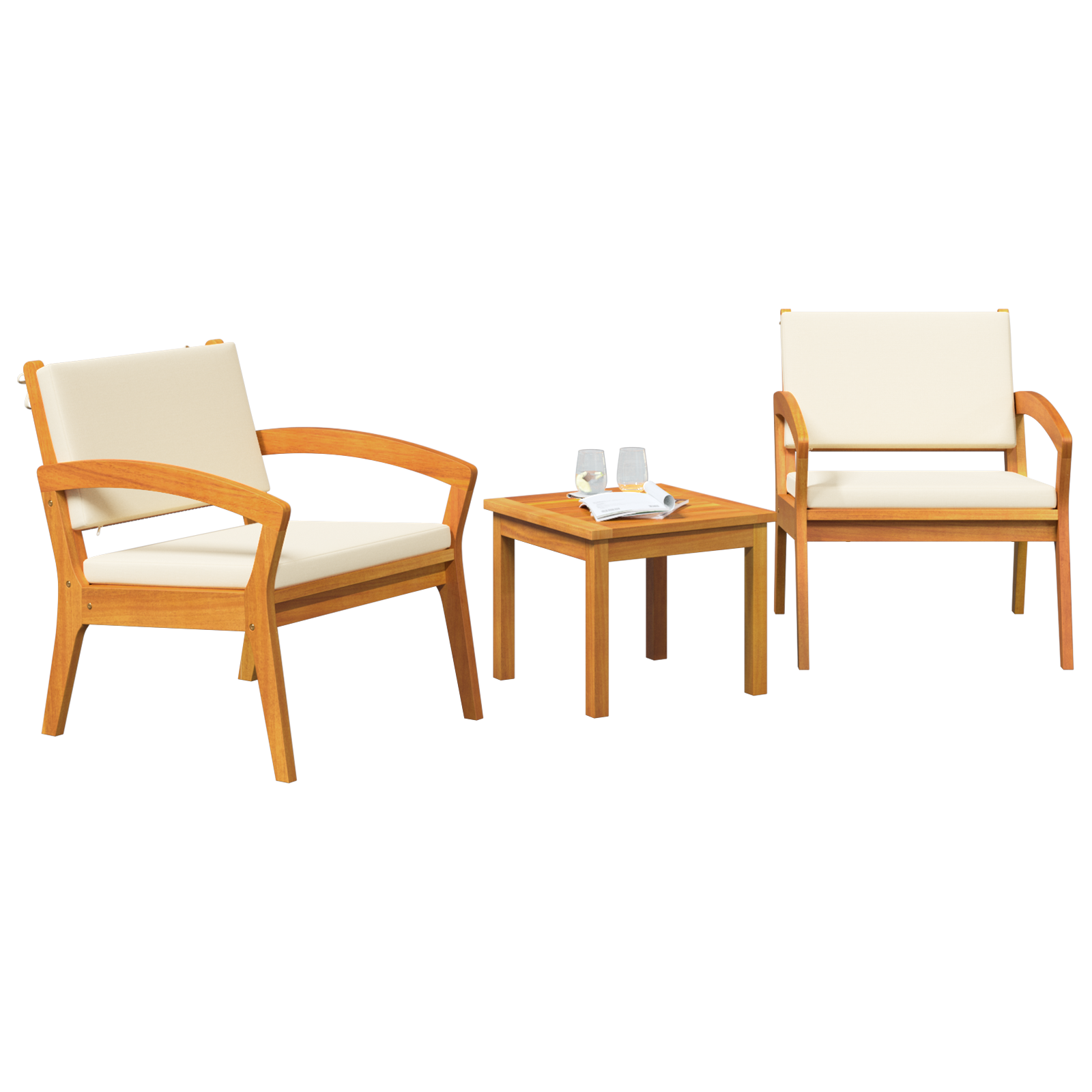 3-Piece Bistro Set with Cushions - Made of Solid Acacia Wood - Image 3