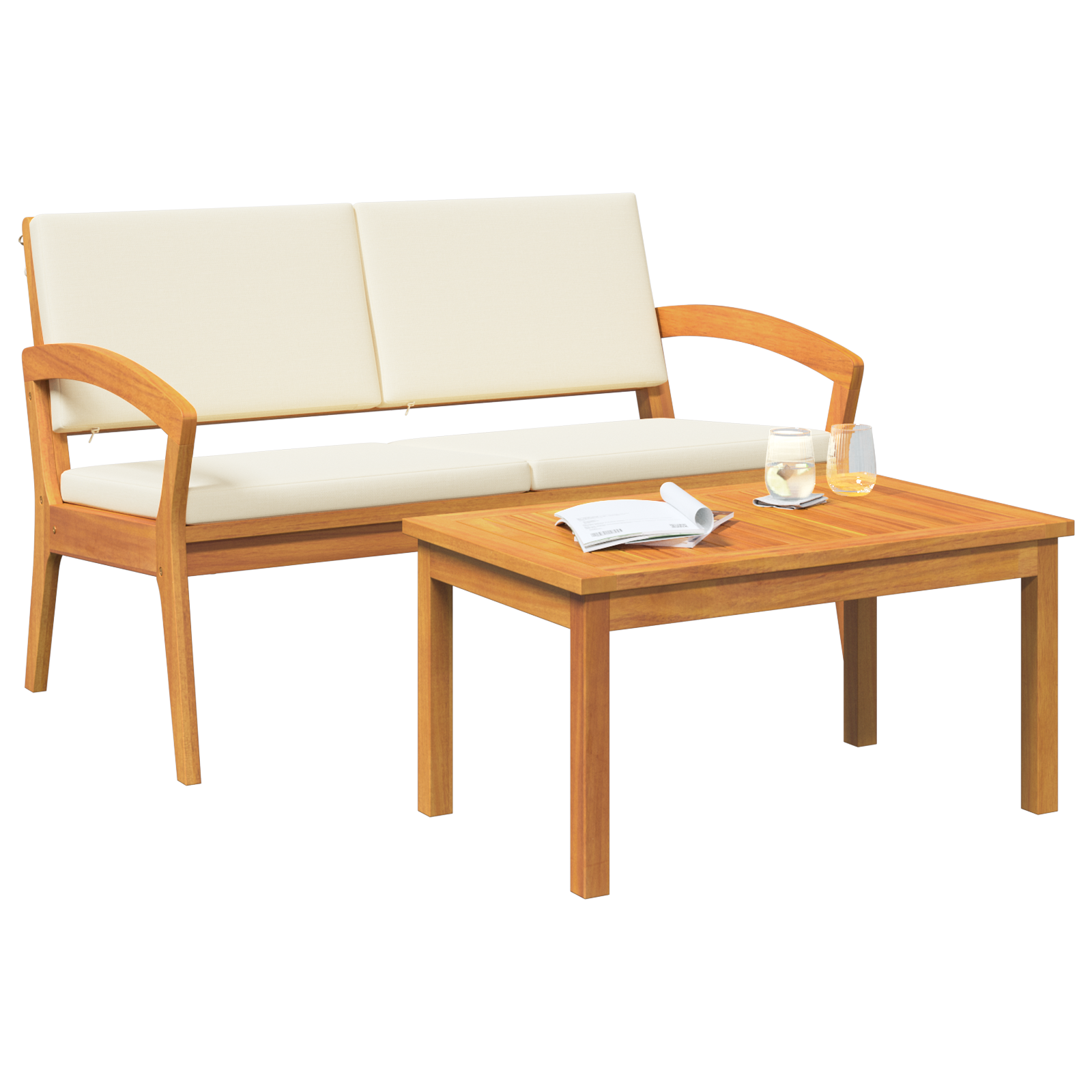 2 Piece Bistro Set with Cushions Solid Wood Acacia - Image 3