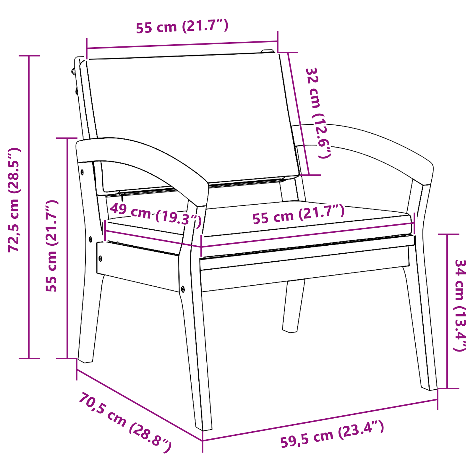 Garden Chairs 2 pcs 59,5x70,5x72,5 cm Solid Wood Acacia - Image 10
