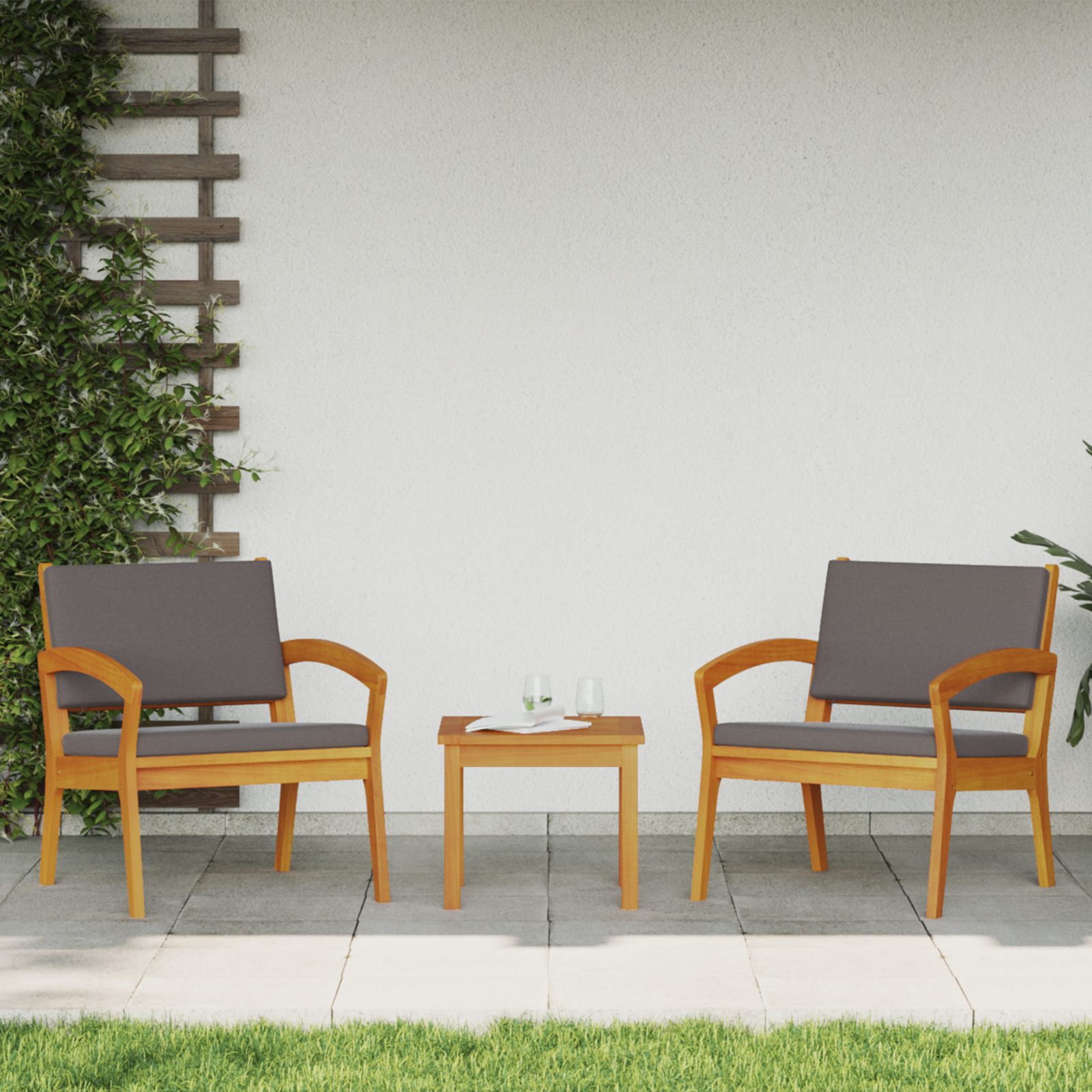 3-Piece Bistro Set with Cushions, Made of Solid Acacia Wood - Image 4