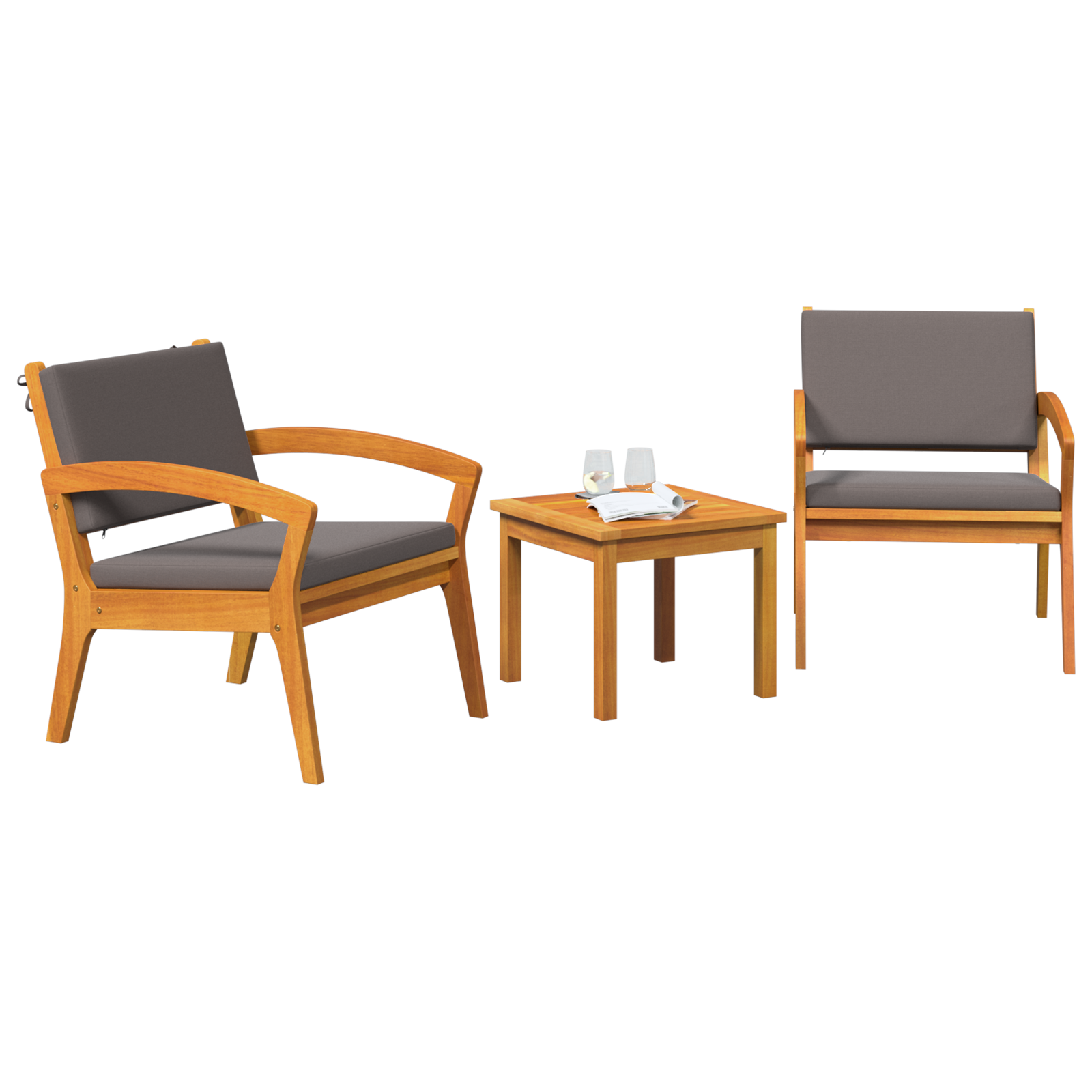 3-Piece Bistro Set with Cushions, Made of Solid Acacia Wood - Image 3
