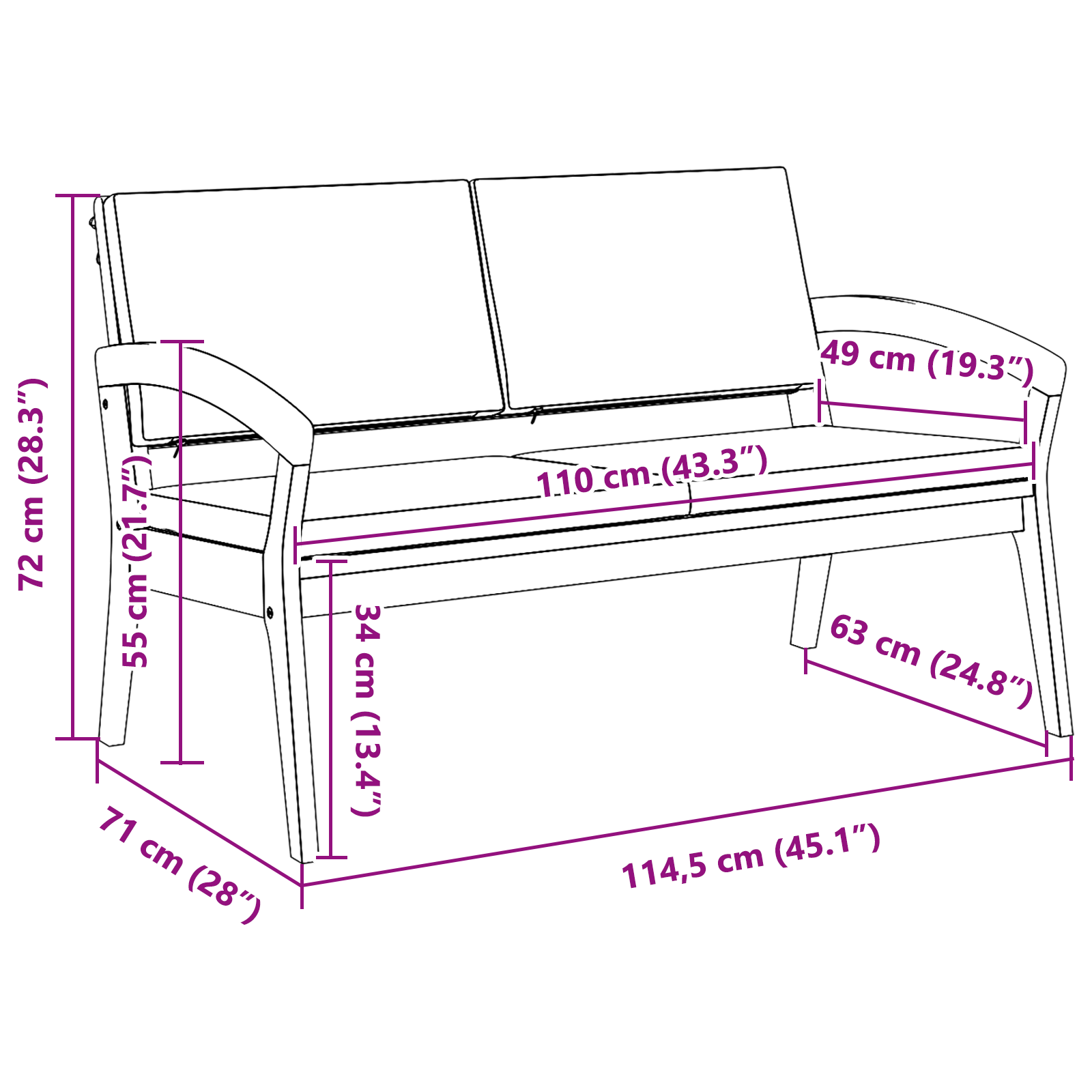 Garden Bench with Cushions 115x70x72 cm Solid Wood Acacia - Image 9