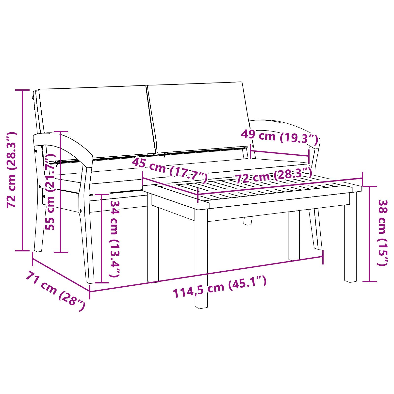 2 Piece Bistro Set with Cushions Solid Wood Acacia - Image 11