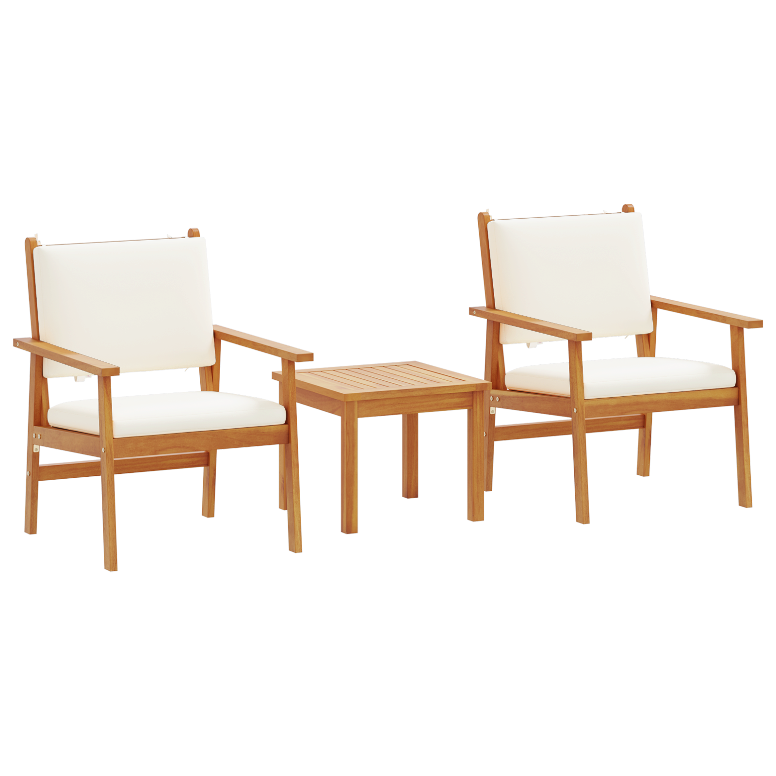 3 Piece Garden Bistro Set with Cushions Solid Wood Acacia - Image 2