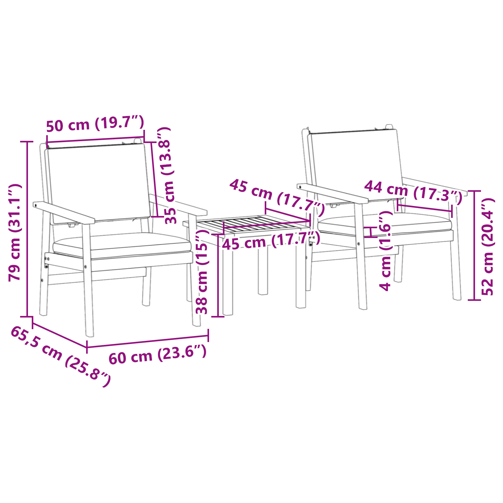 3 Piece Garden Bistro Set with Cushions Solid Wood Acacia - Image 10