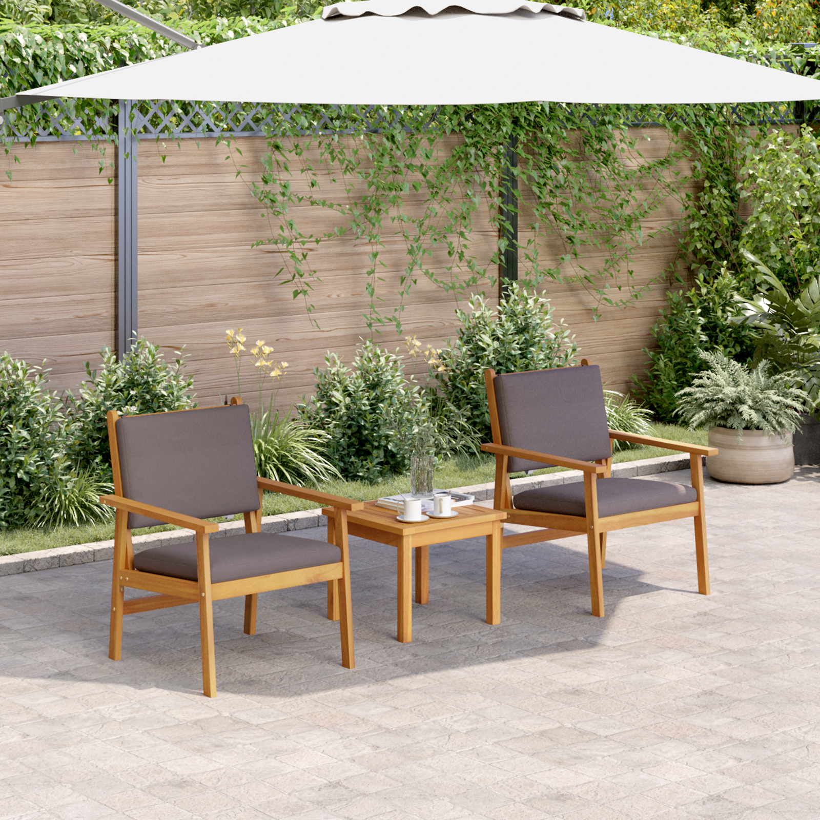Tuinstoelen 2 stuks met Kussens Massief Acaciahout