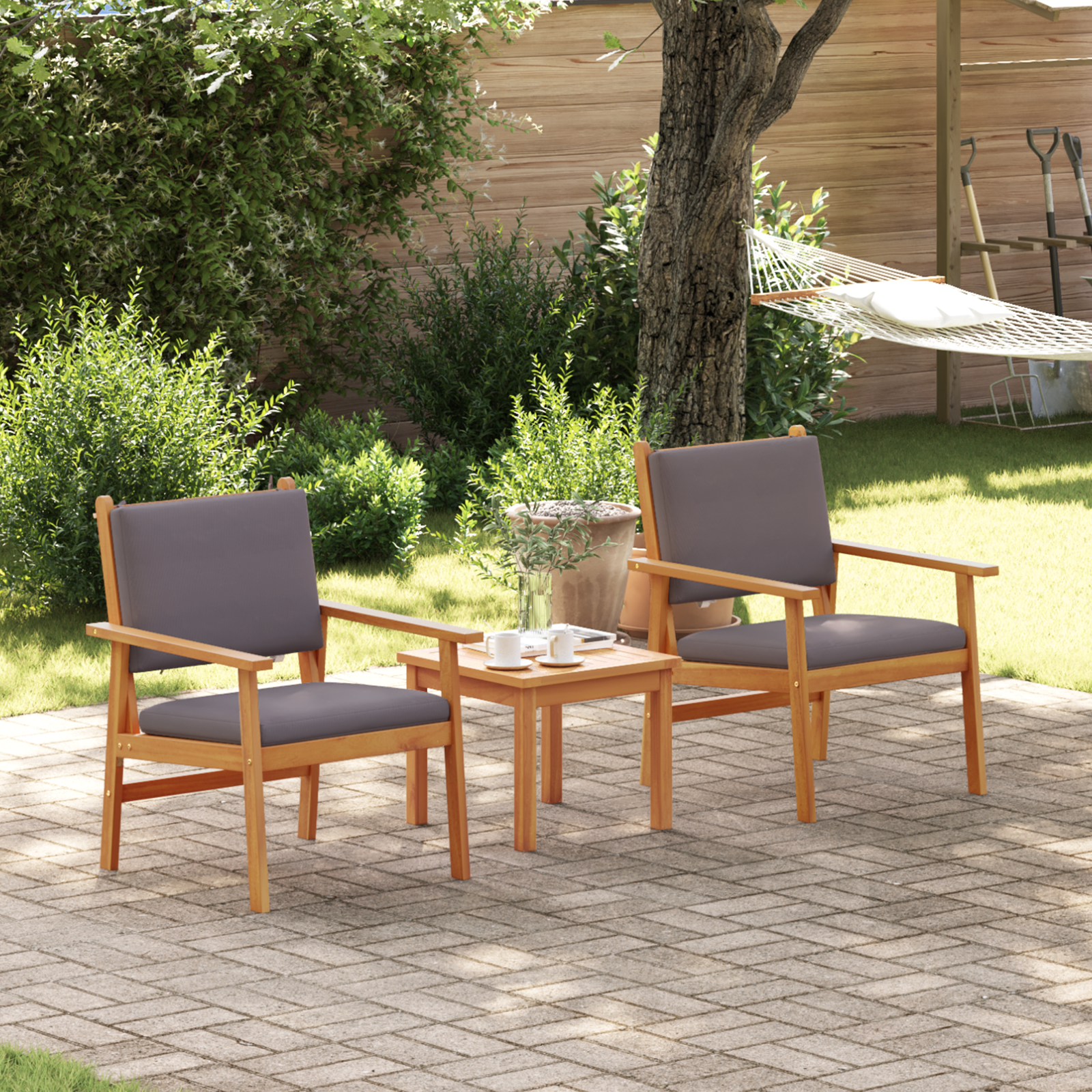Garden Chairs 2 pcs with Cushions Solid Wood Acacia - Image 3