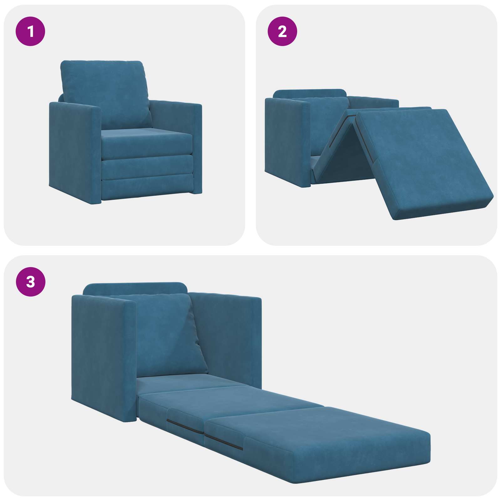 Floor Sofa Bed 2-in-1 Blue 74x77x81 cm Velvet - Image 10