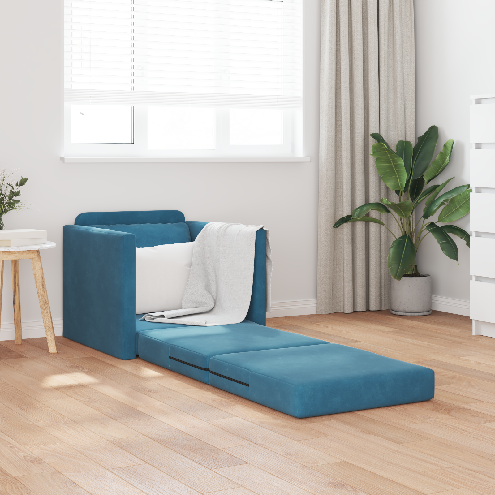 Floor Sofa Bed 2-in-1 Blue 74x77x81 cm Velvet - Image 3