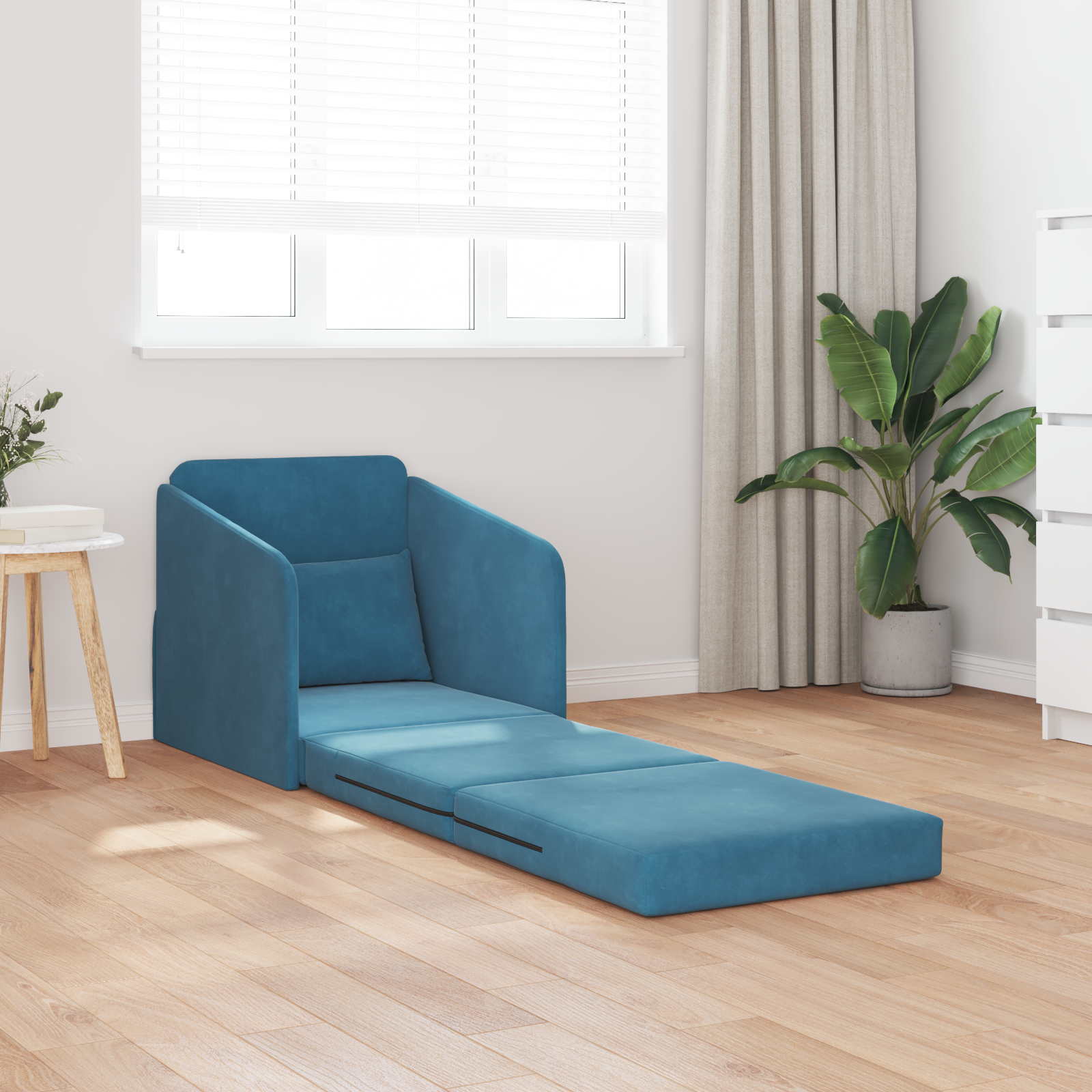 Floor Sofa Bed 2-in-1 Blue 65x80x83 cm Velvet - Image 3