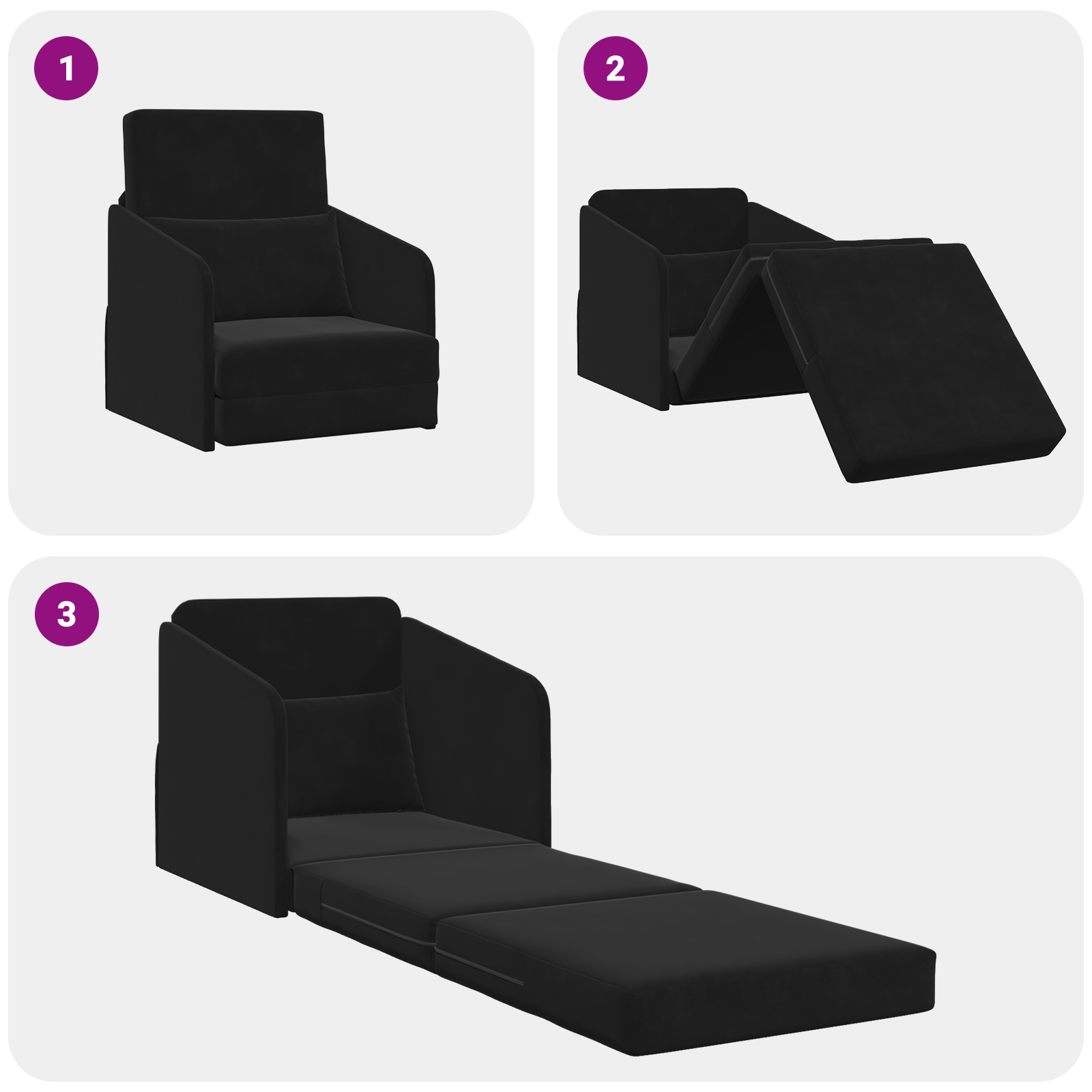 Floor Sofa Bed 2-in-1 Black 65x80x83 cm Velvet - Image 10