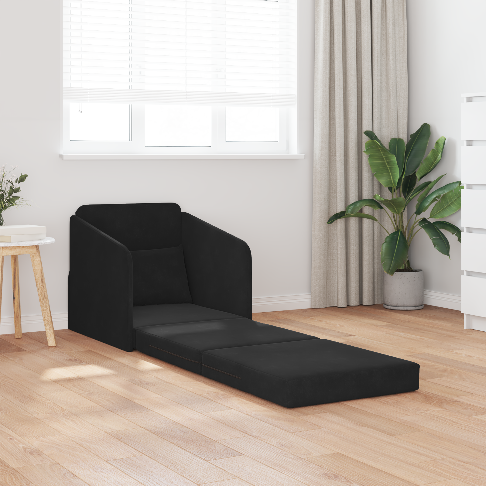 Floor Sofa Bed 2-in-1 Black 65x80x83 cm Velvet - Image 3