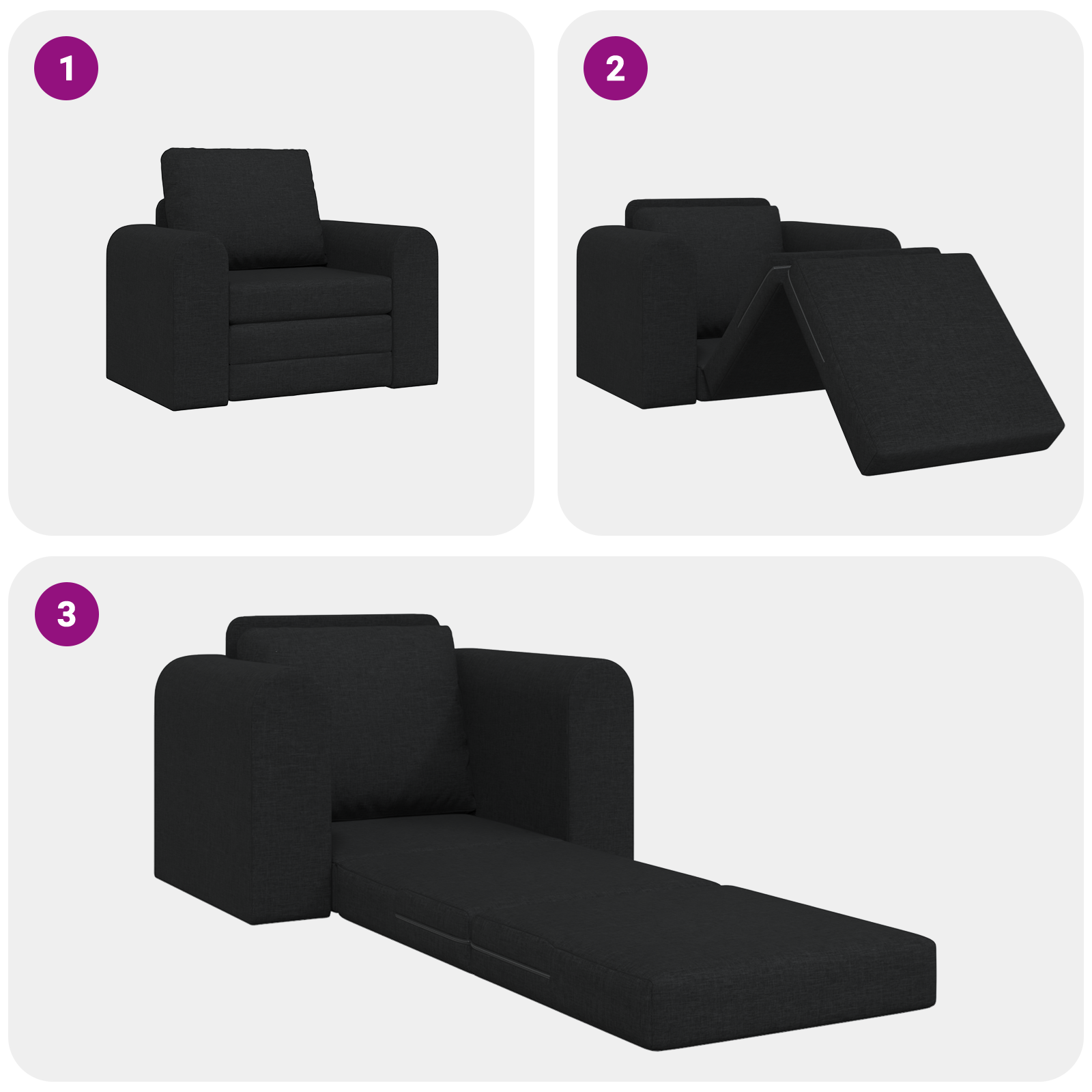 Floor Sofa Bed 2-in-1 Black 98x71x83 cm Fabric - Image 10