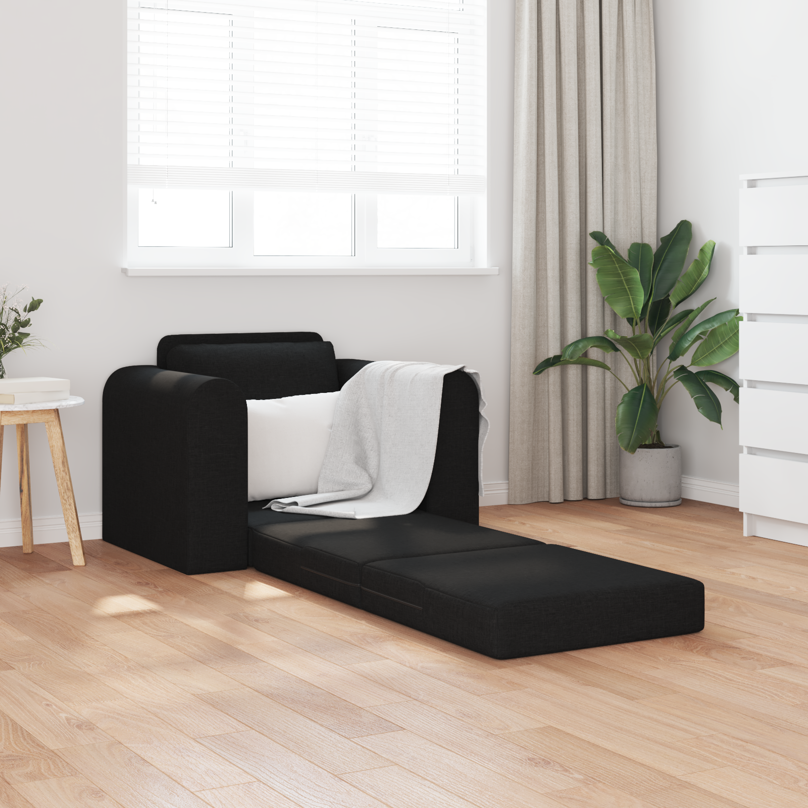Floor Sofa Bed 2-in-1 Black 98x71x83 cm Fabric - Image 3