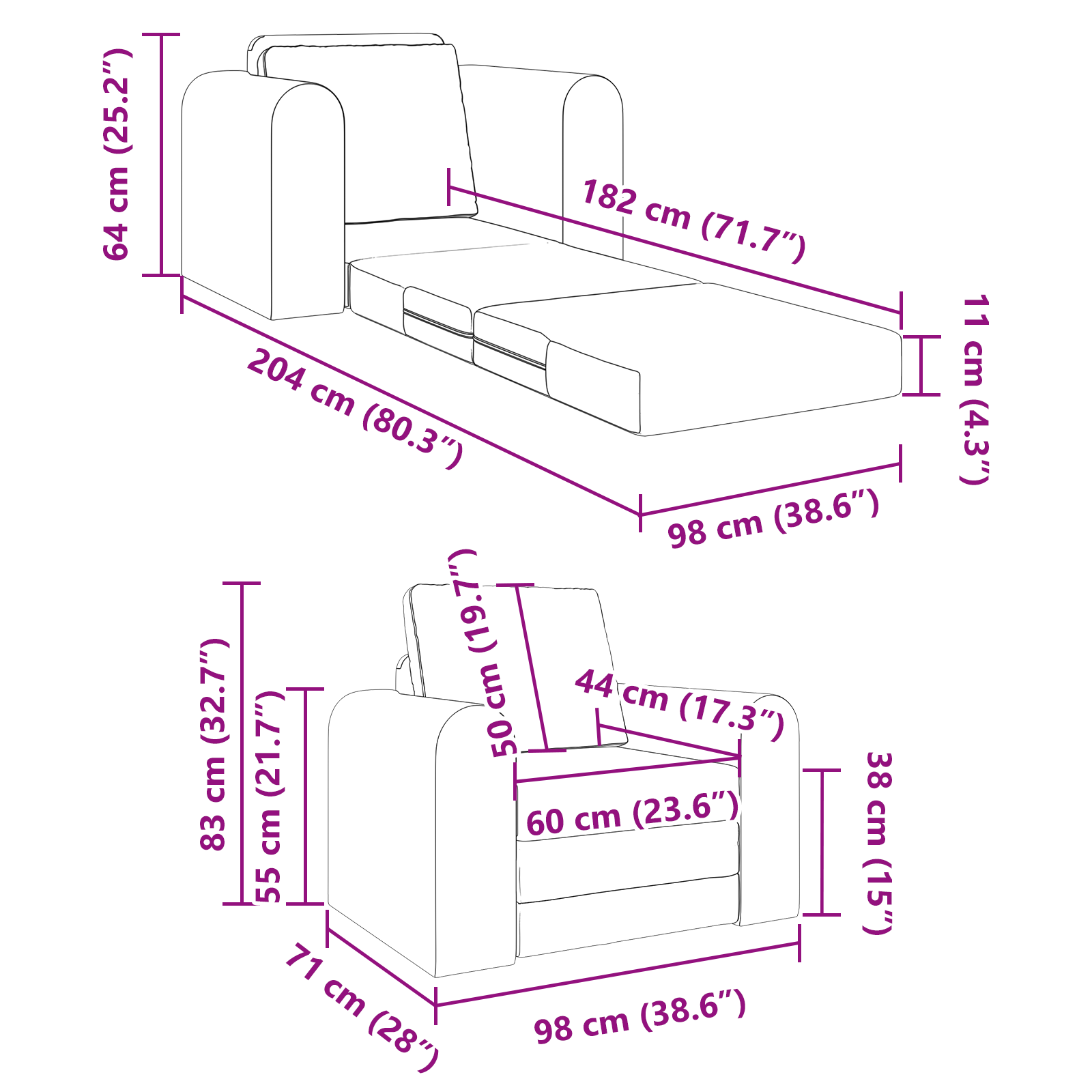 Floor Sofa Bed 2-in-1 Taupe 98x71x83 cm Fabric - Image 11