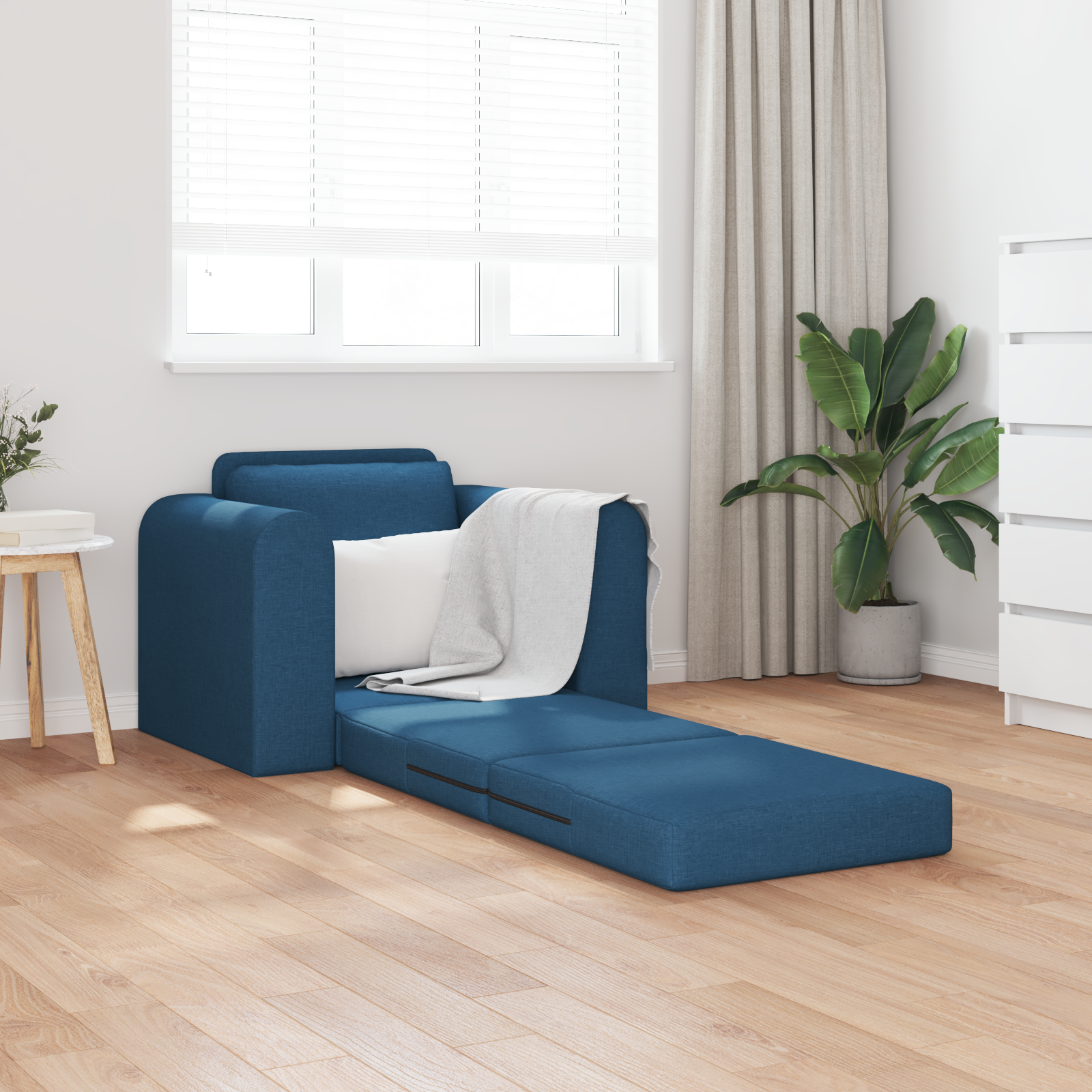 Floor Sofa Bed 2-in-1 Blue 98x71x83 cm Fabric - Image 3
