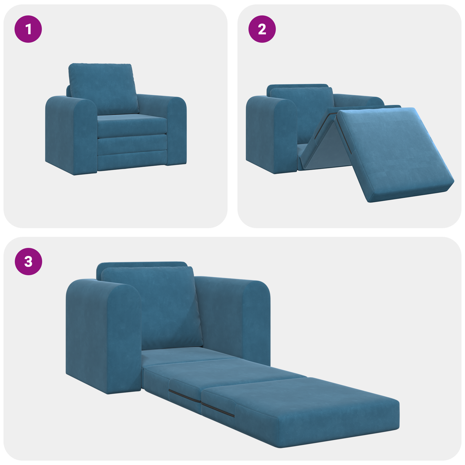 Floor Sofa Bed 2-in-1 Blue 98x71x83 cm Velvet - Image 10