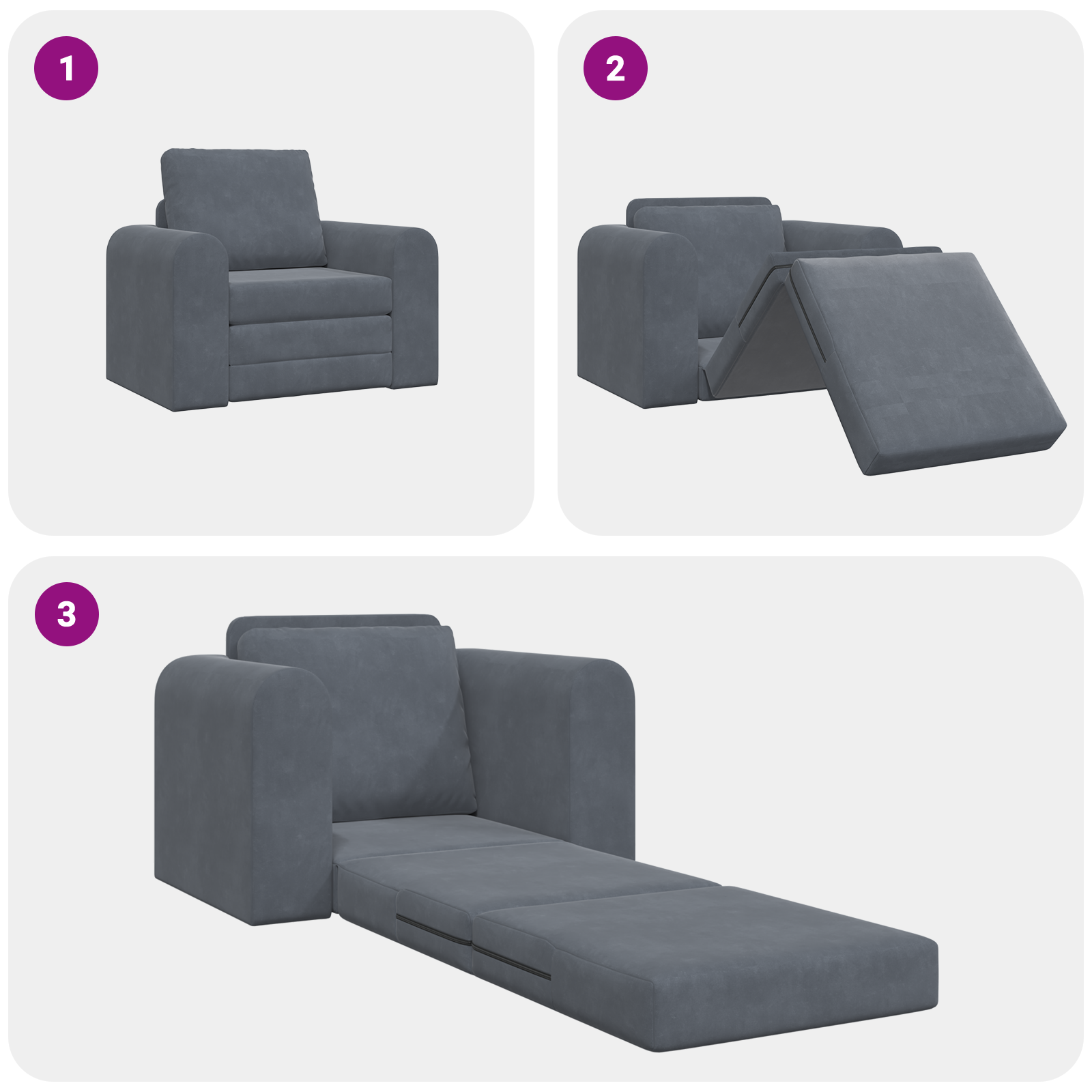 Floor Sofa Bed 2-in-1 Dark Grey 98x71x83 cm Velvet - Image 10