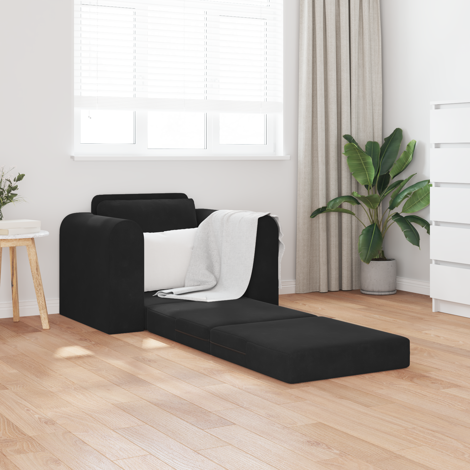 Floor Sofa Bed 2-in-1 Black 98x71x83 cm Velvet - Image 3