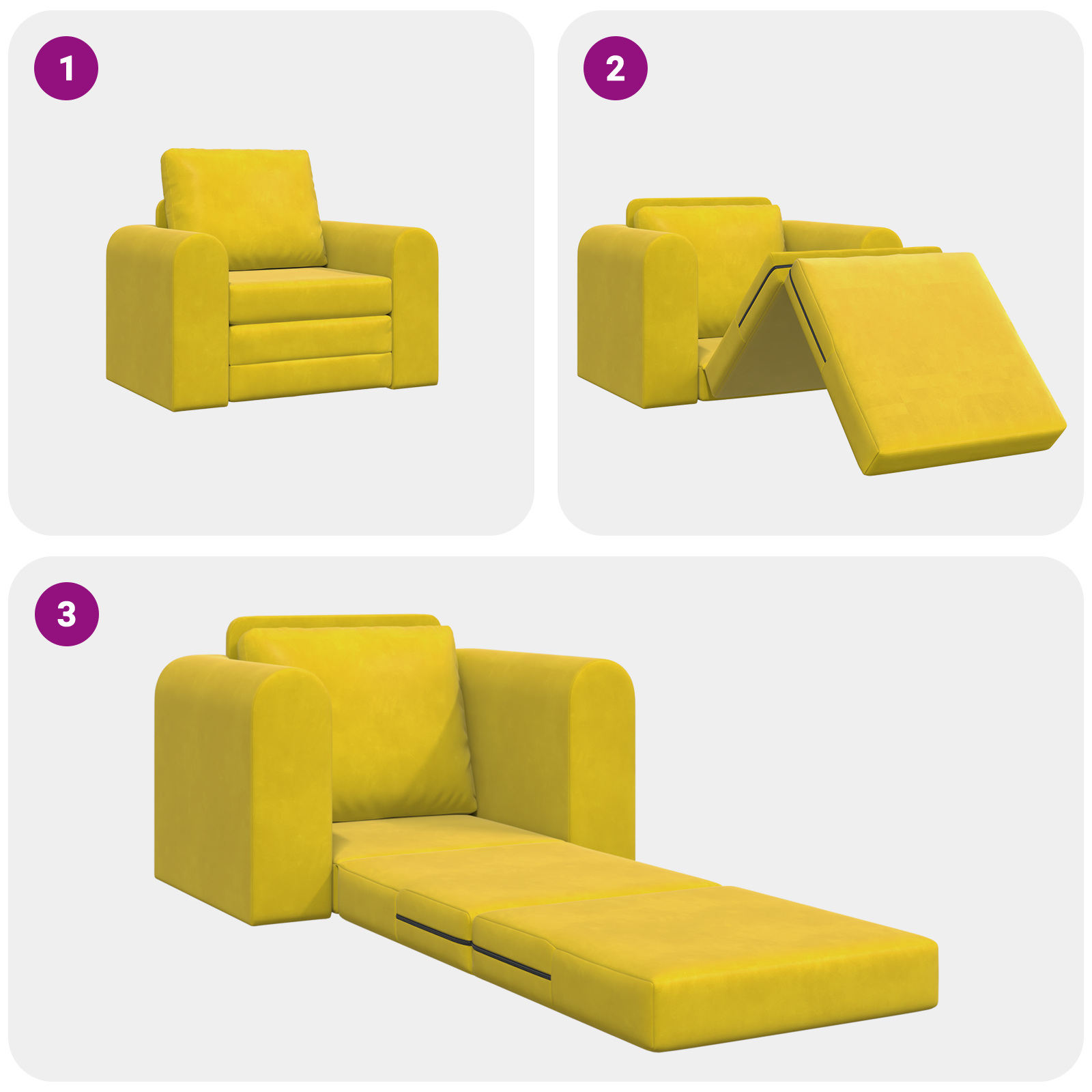 Floor Sofa Bed 2-in-1 Yellow 98x71x83 cm Velvet - Image 10