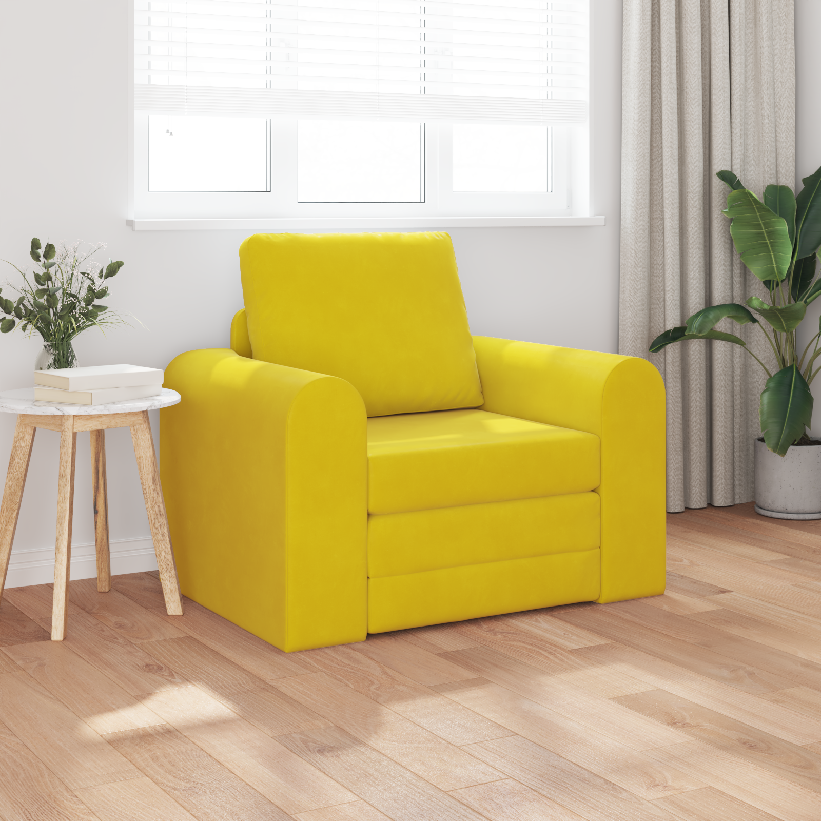 Floor Sofa Bed 2-in-1 Yellow 98x71x83 cm Velvet