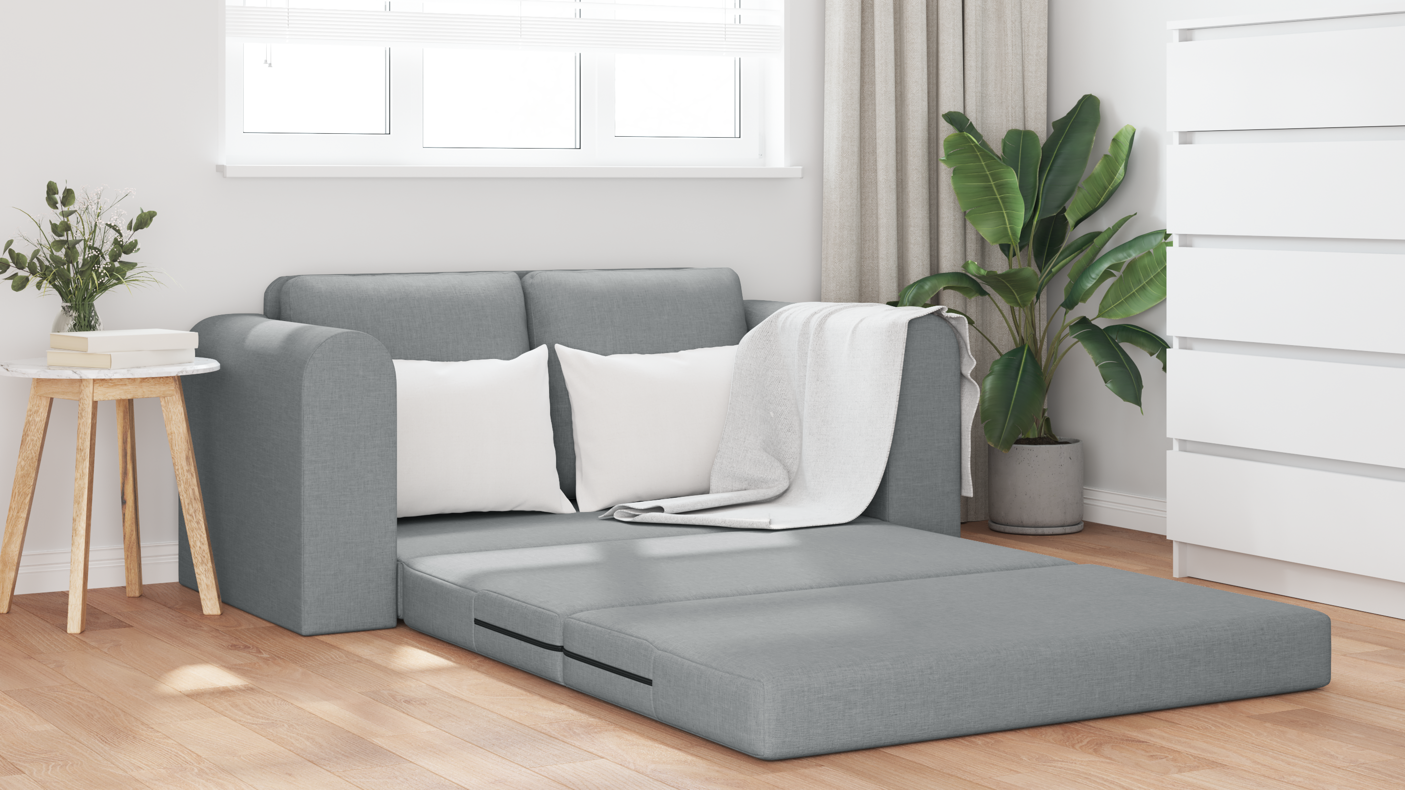 Floor Sofa Bed 2-in-1 Light Grey 148x71x83 cm Fabric - Image 4