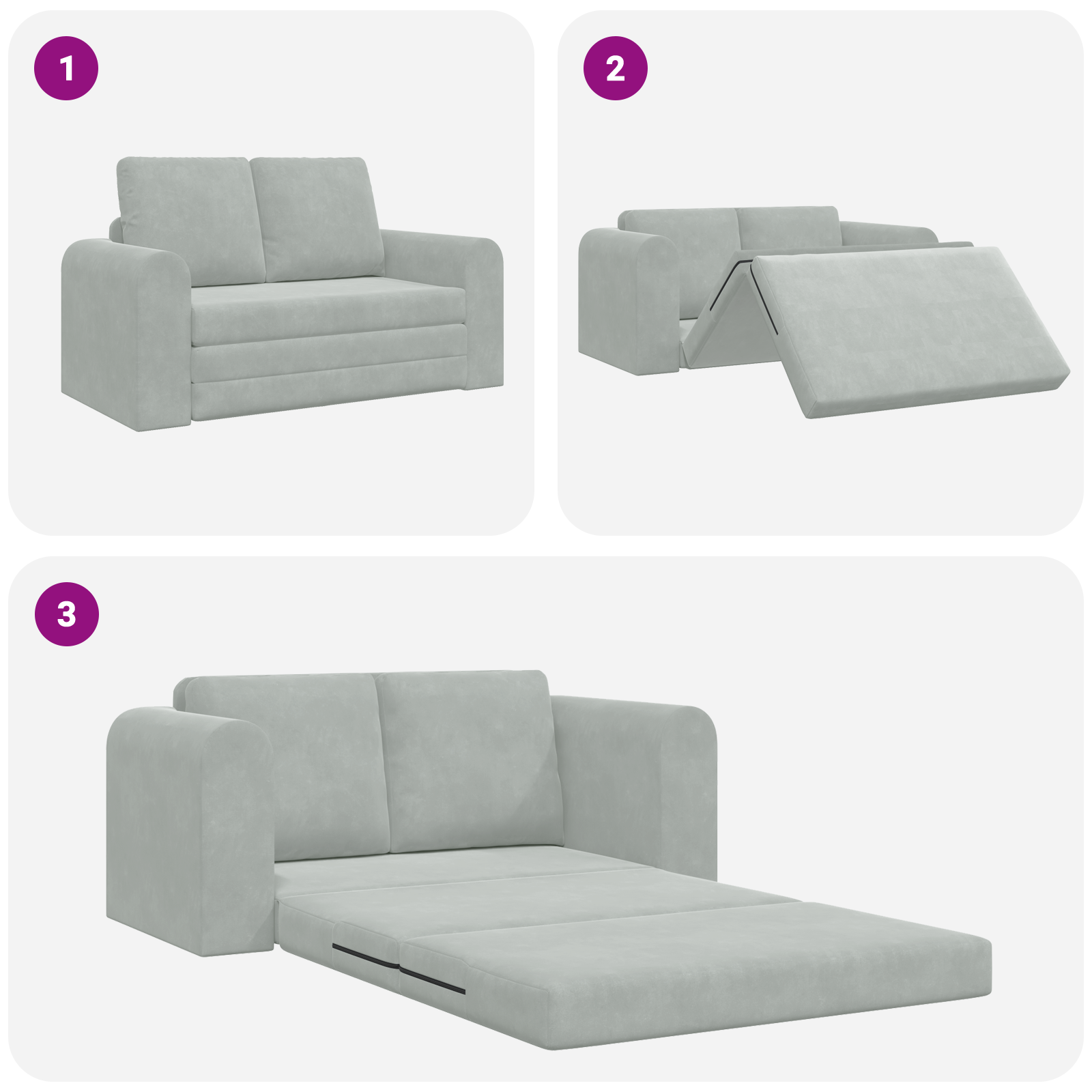 Floor Sofa Bed 2-in-1 Light Grey 148x71x83 cm Velvet - Image 11