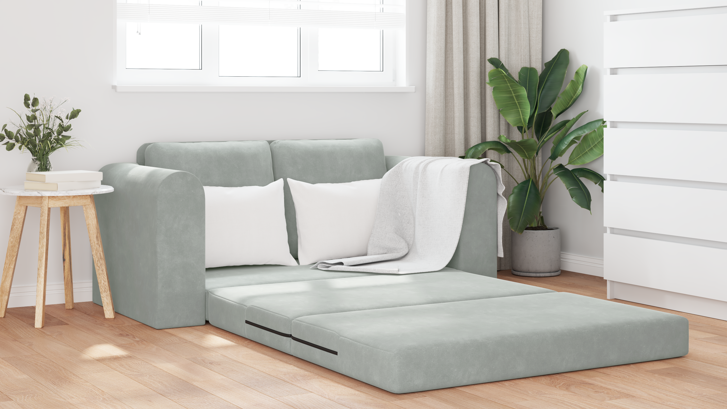 Floor Sofa Bed 2-in-1 Light Grey 148x71x83 cm Velvet - Image 4