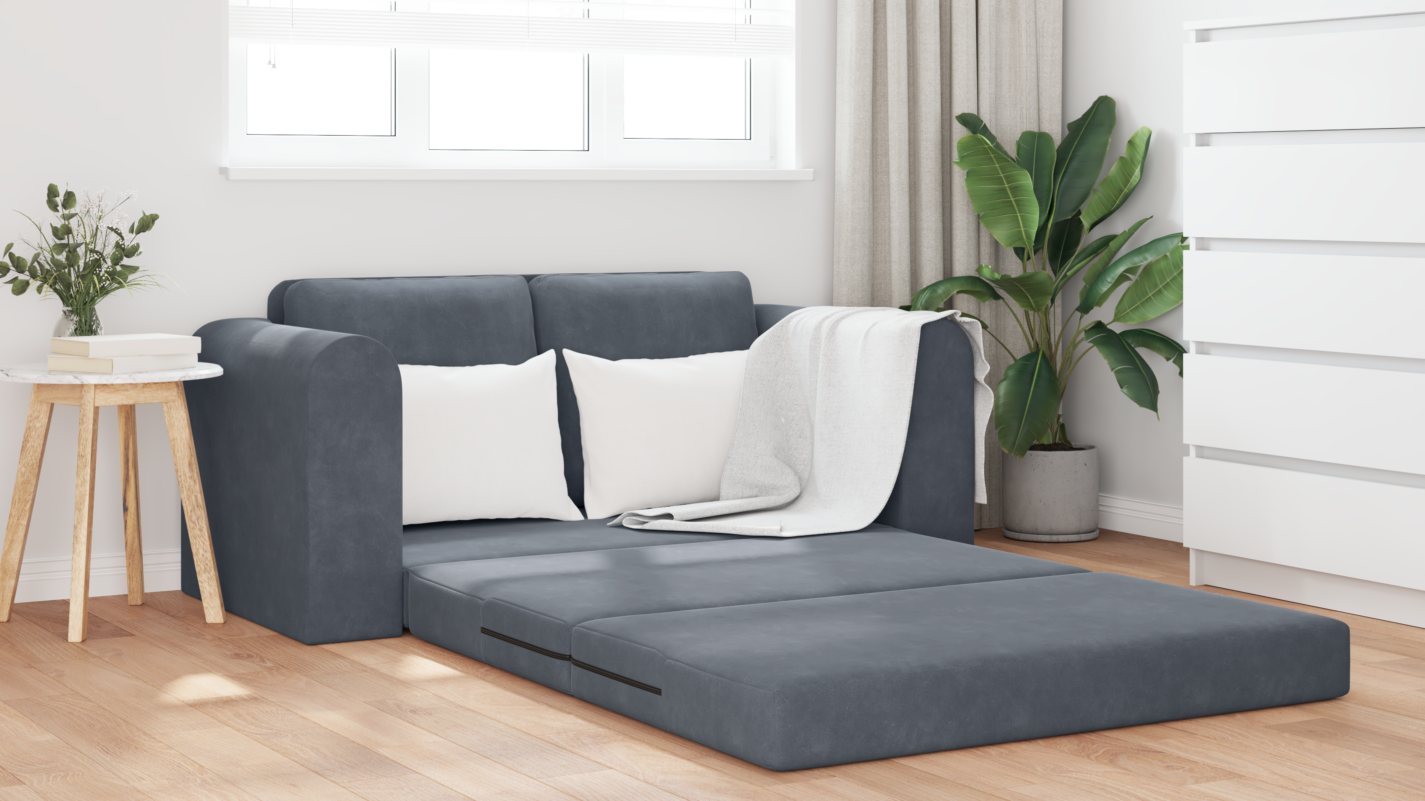 Floor Sofa Bed 2-in-1 Dark Grey 148x71x83 cm Velvet - Image 4
