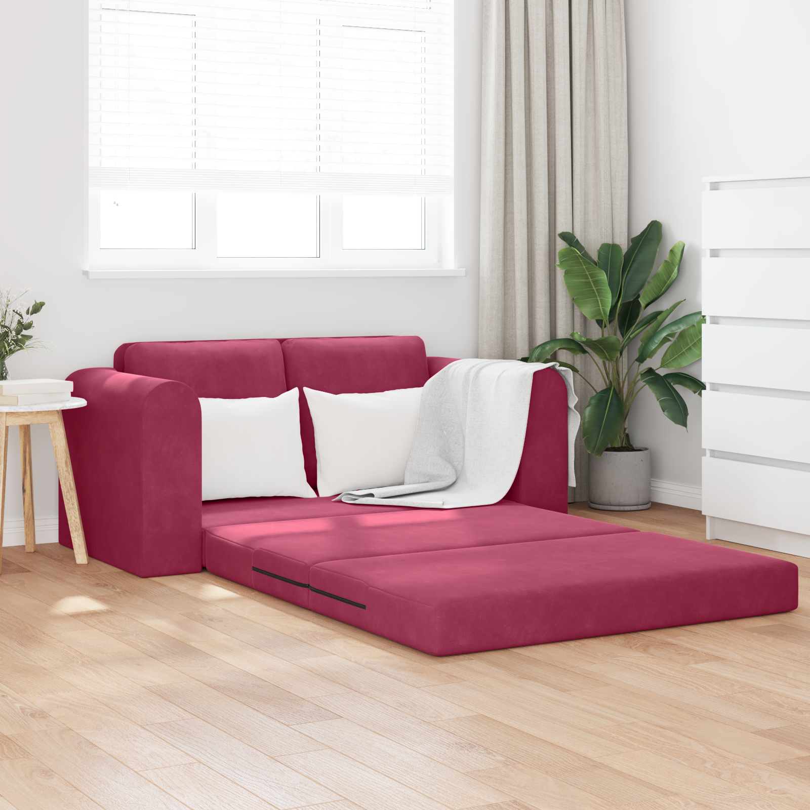 Floor Sofa Bed 2-in-1 Wine Red 148x71x83 cm Velvet