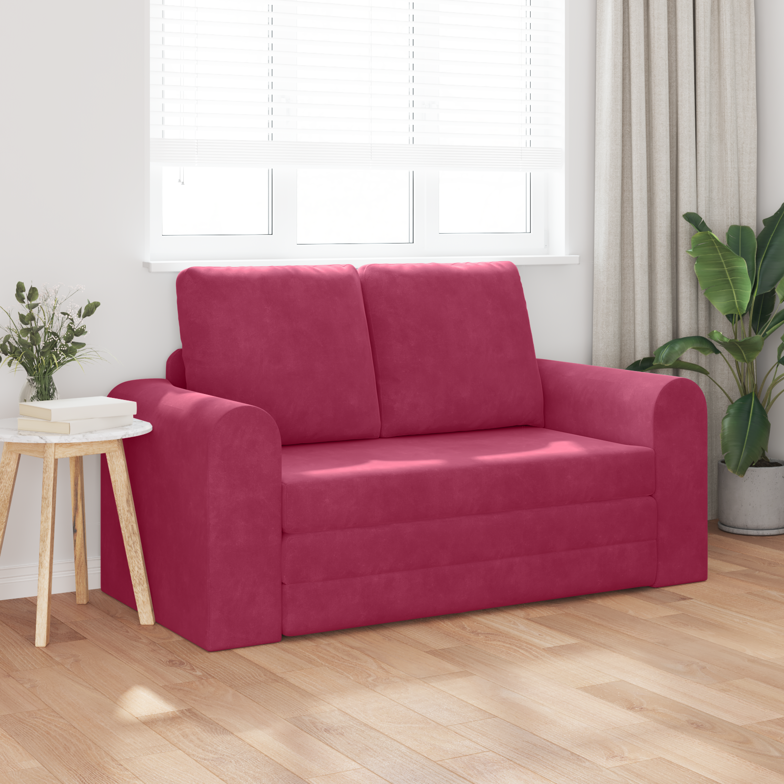Floor Sofa Bed 2-in-1 Wine Red 148x71x83 cm Velvet - Image 3