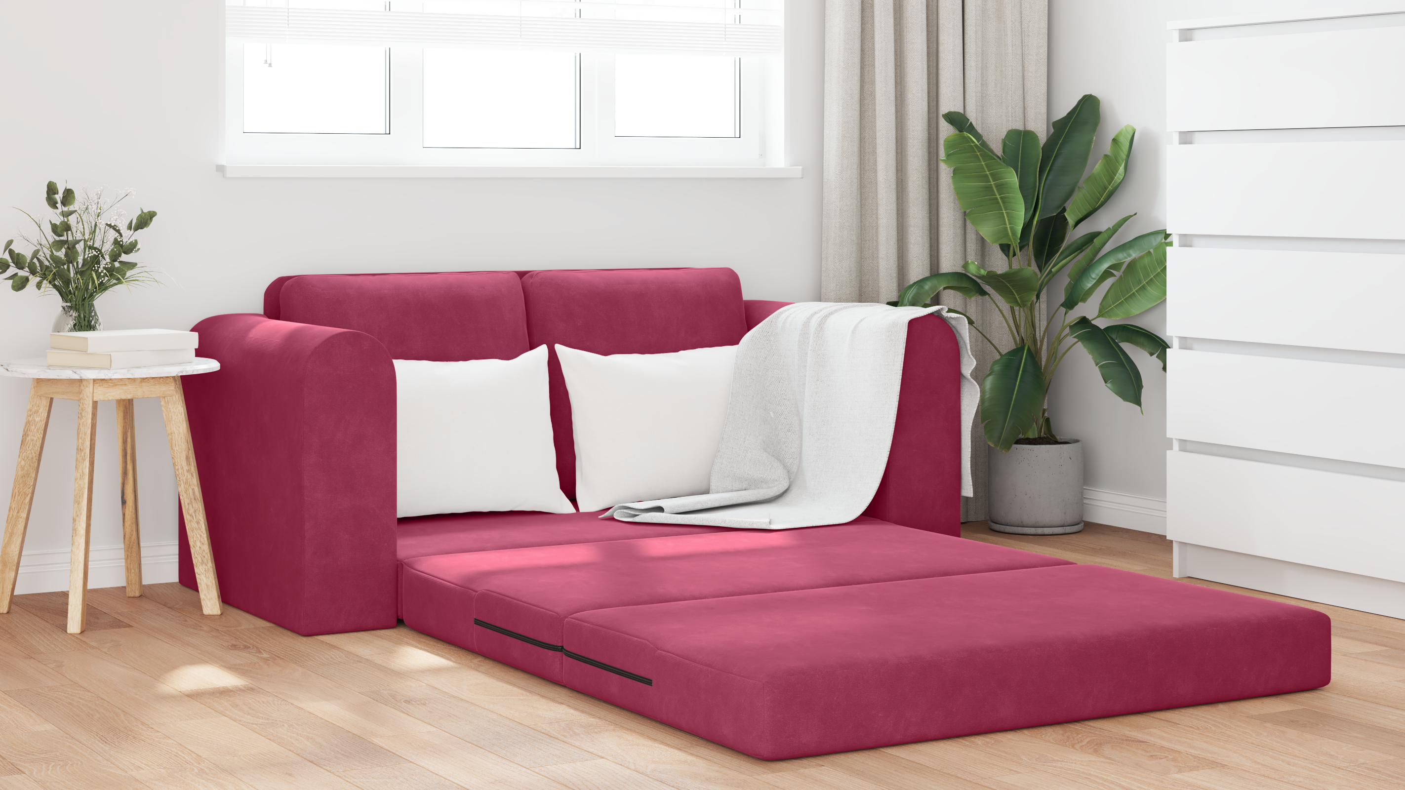 Floor Sofa Bed 2-in-1 Wine Red 148x71x83 cm Velvet - Image 4