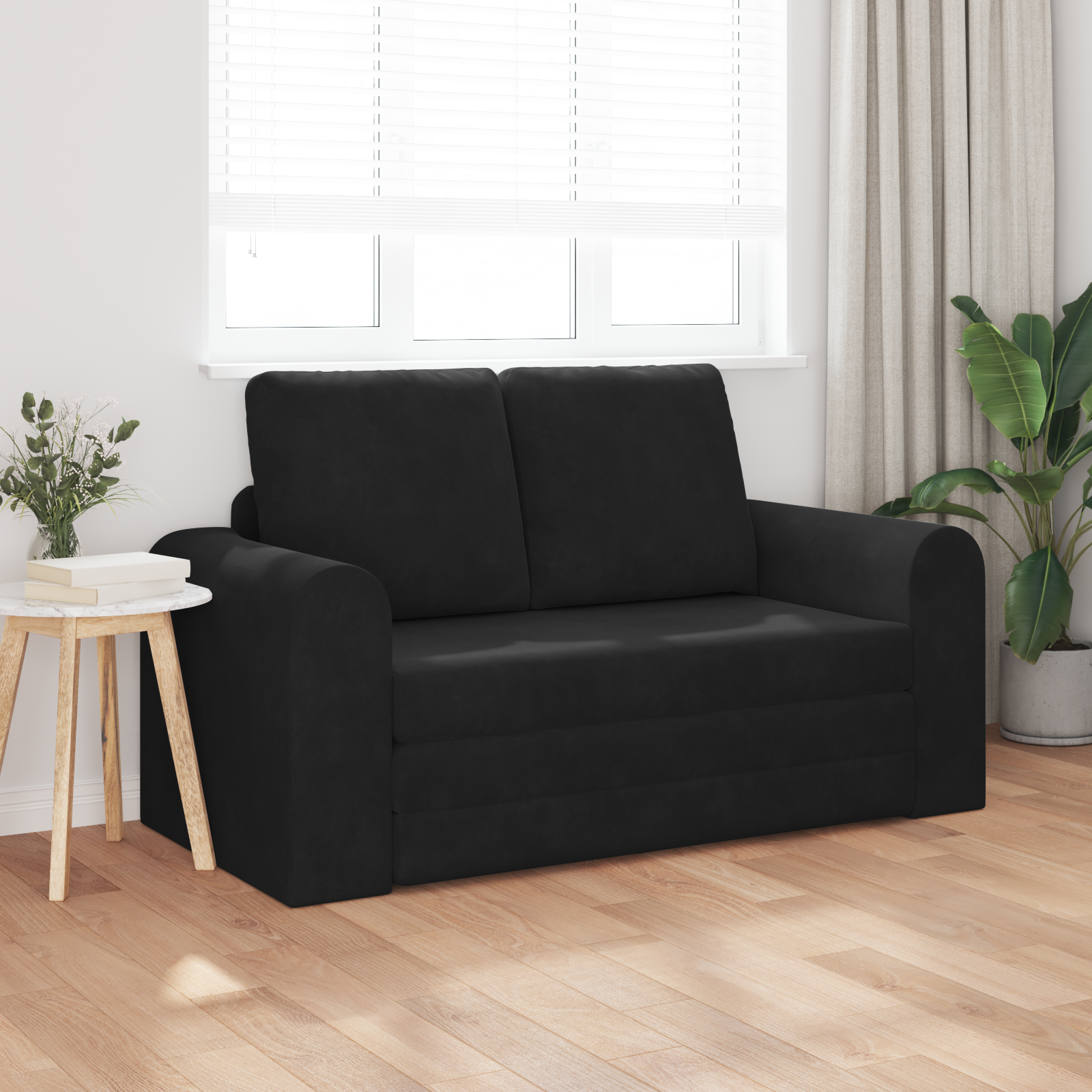 Floor Sofa Bed 2-in-1 Black 148x71x83 cm Velvet - Image 3