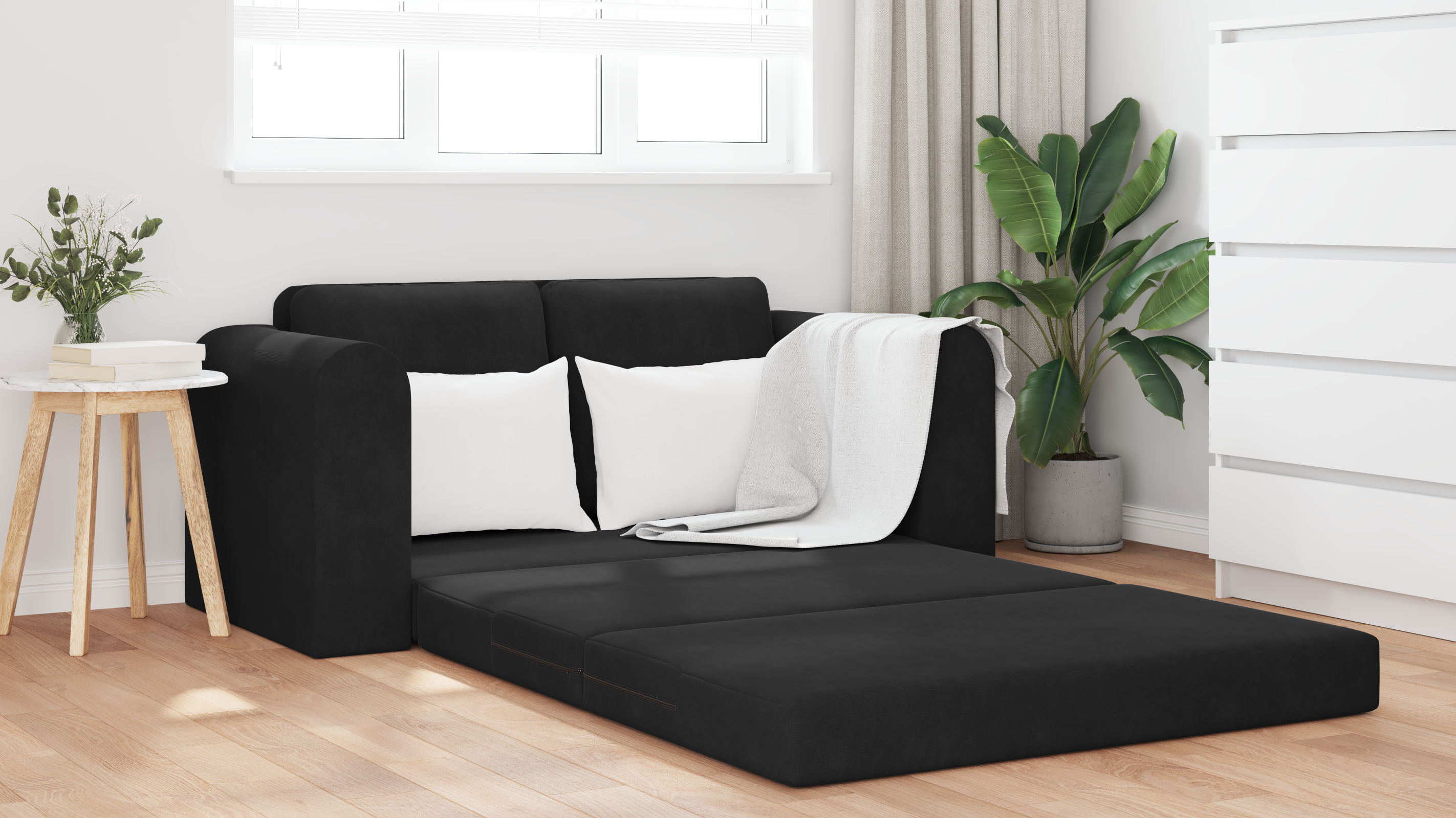 Floor Sofa Bed 2-in-1 Black 148x71x83 cm Velvet - Image 4