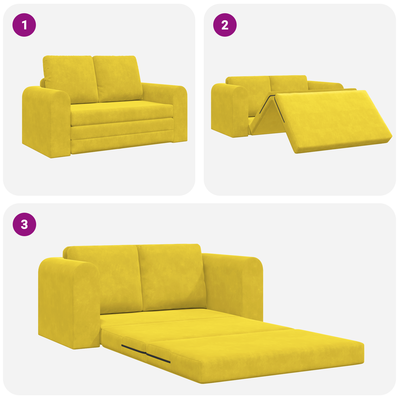 Floor Sofa Bed 2-in-1 Yellow 148x71x83 cm Velvet - Image 11
