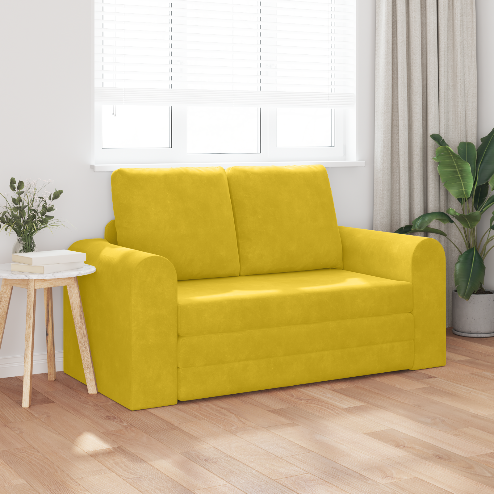 Floor Sofa Bed 2-in-1 Yellow 148x71x83 cm Velvet - Image 3