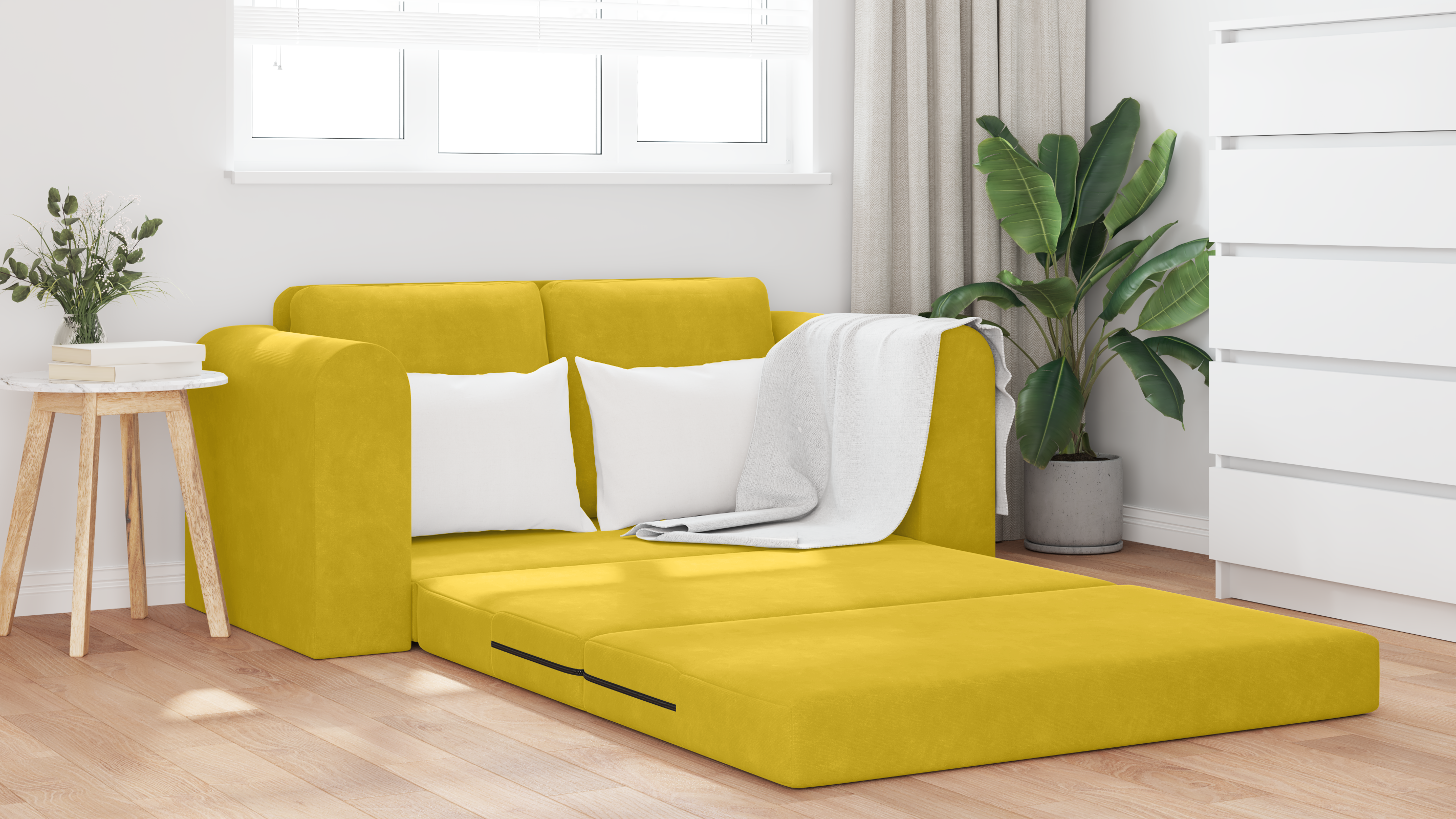 Floor Sofa Bed 2-in-1 Yellow 148x71x83 cm Velvet - Image 4