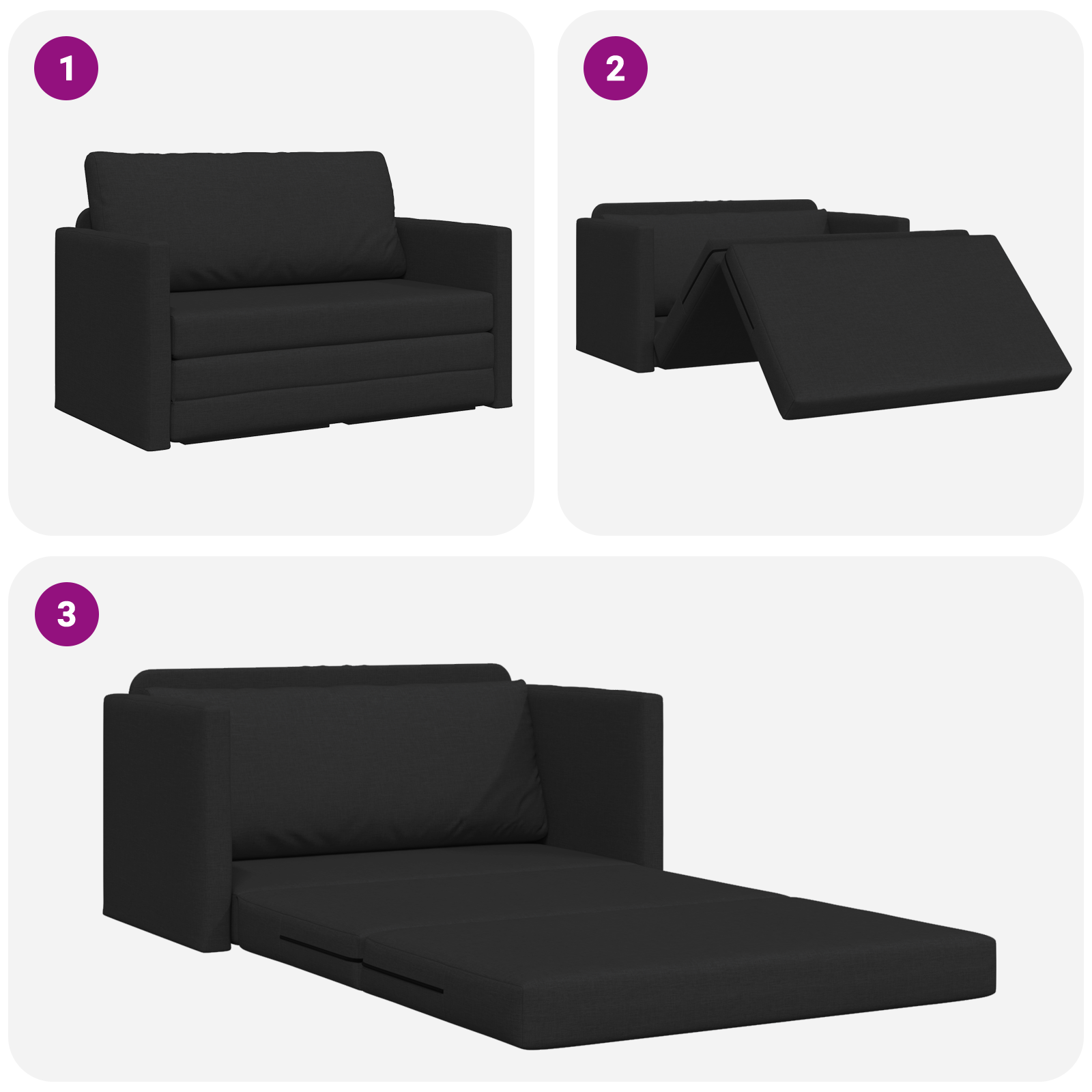 Floor Sofa Bed 2-in-1 Black 124x71x78 cm Fabric - Image 11