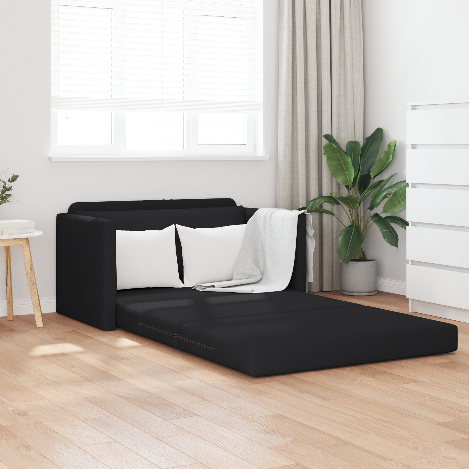 Floor Sofa Bed 2-in-1 Black 124x71x78 cm Fabric
