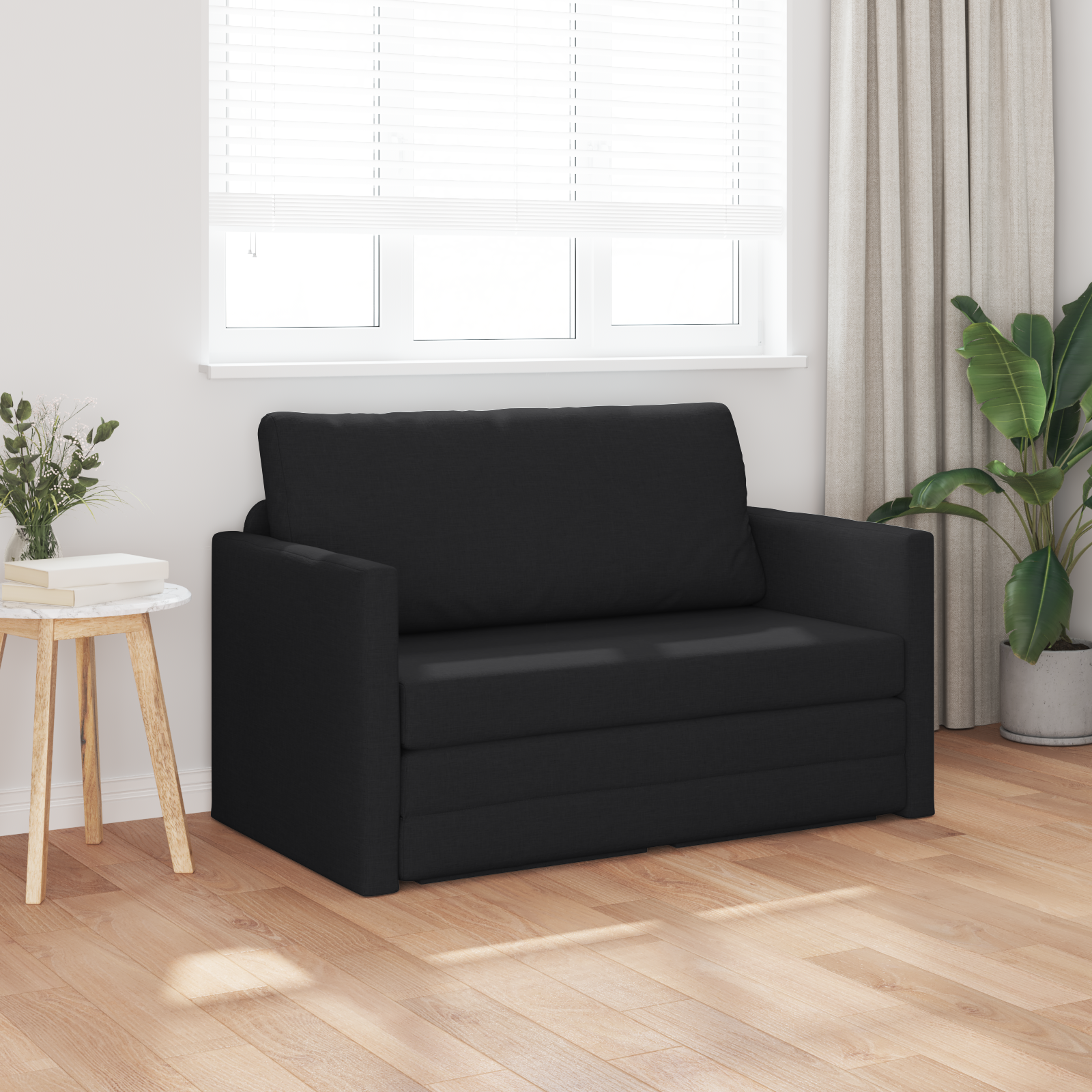 Floor Sofa Bed 2-in-1 Black 124x71x78 cm Fabric - Image 3