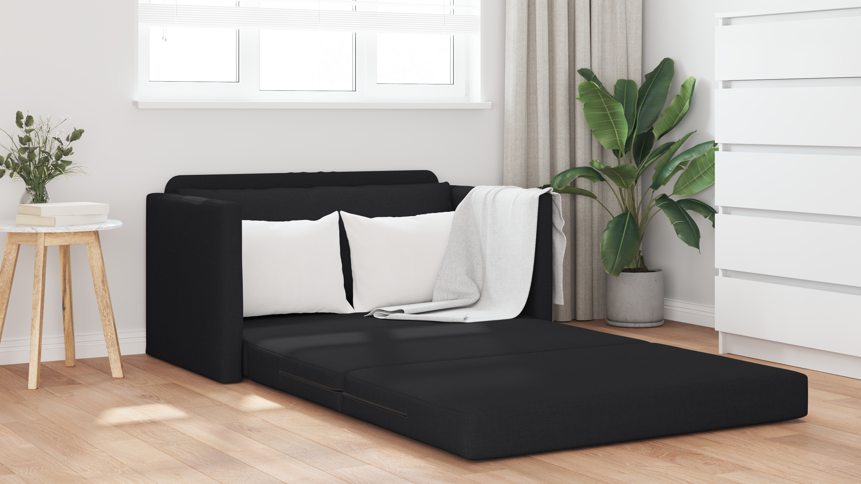 Floor Sofa Bed 2-in-1 Black 124x71x78 cm Fabric - Image 4