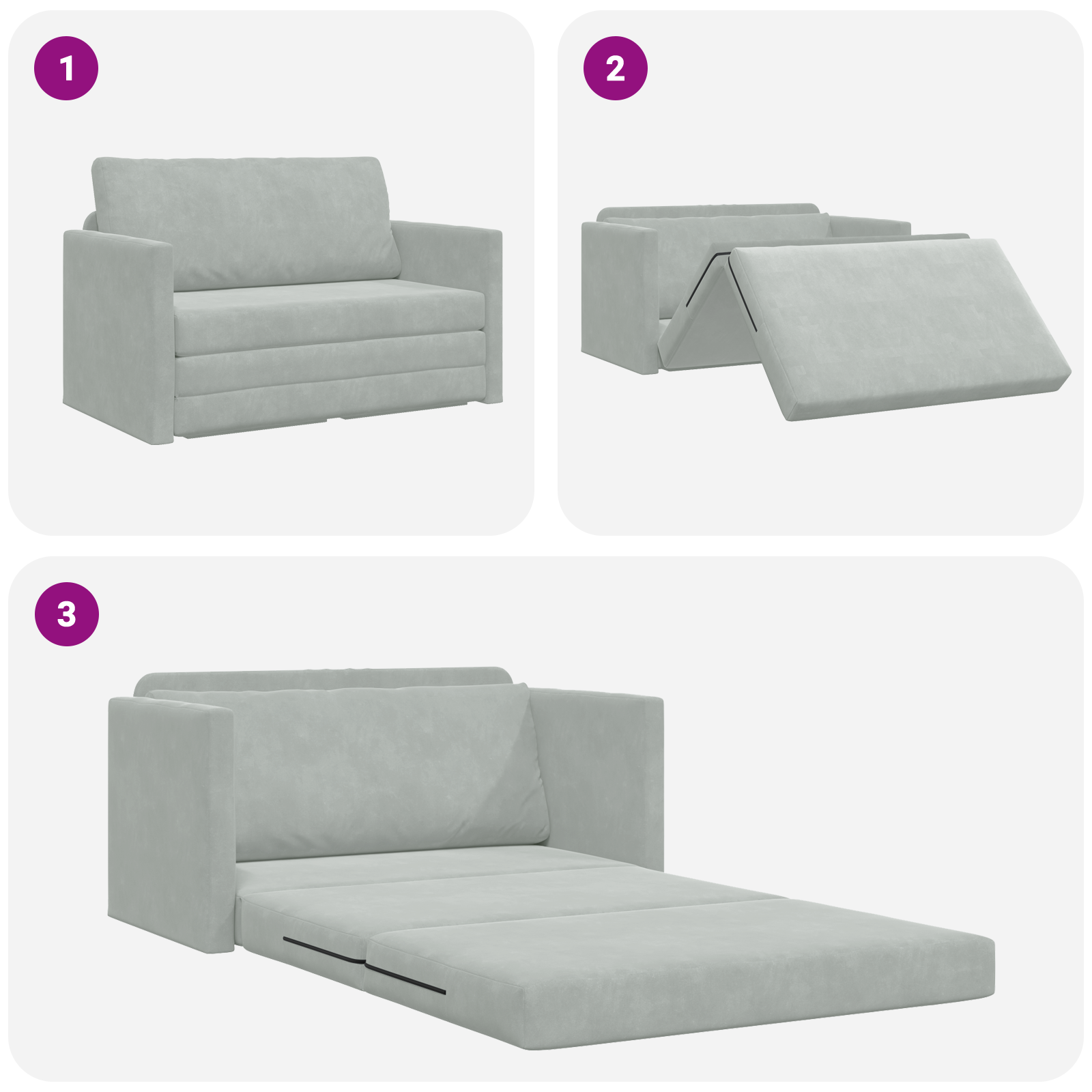 Floor Sofa Bed 2-in-1 Light Grey 124x204x61 cm Velvet - Image 11