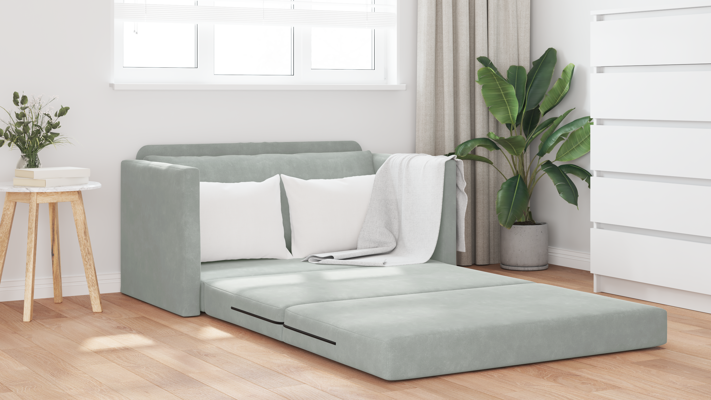 Floor Sofa Bed 2-in-1 Light Grey 124x204x61 cm Velvet - Image 4
