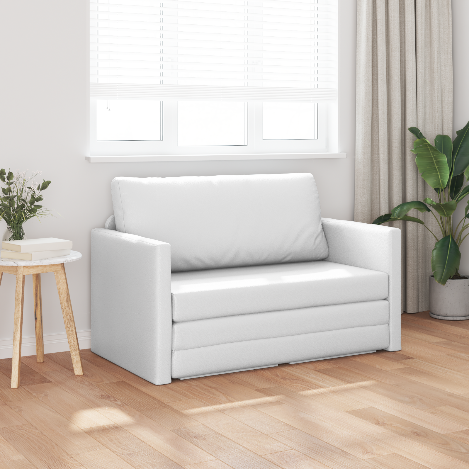 Floor Sofa Bed 2-in-1 White 124x71x78 cm Artificial Leather - Image 3