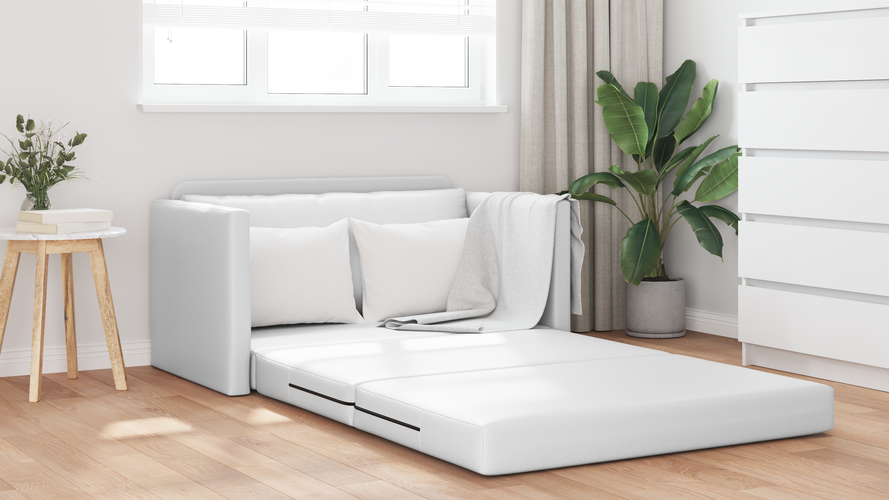 Floor Sofa Bed 2-in-1 White 124x71x78 cm Artificial Leather - Image 4