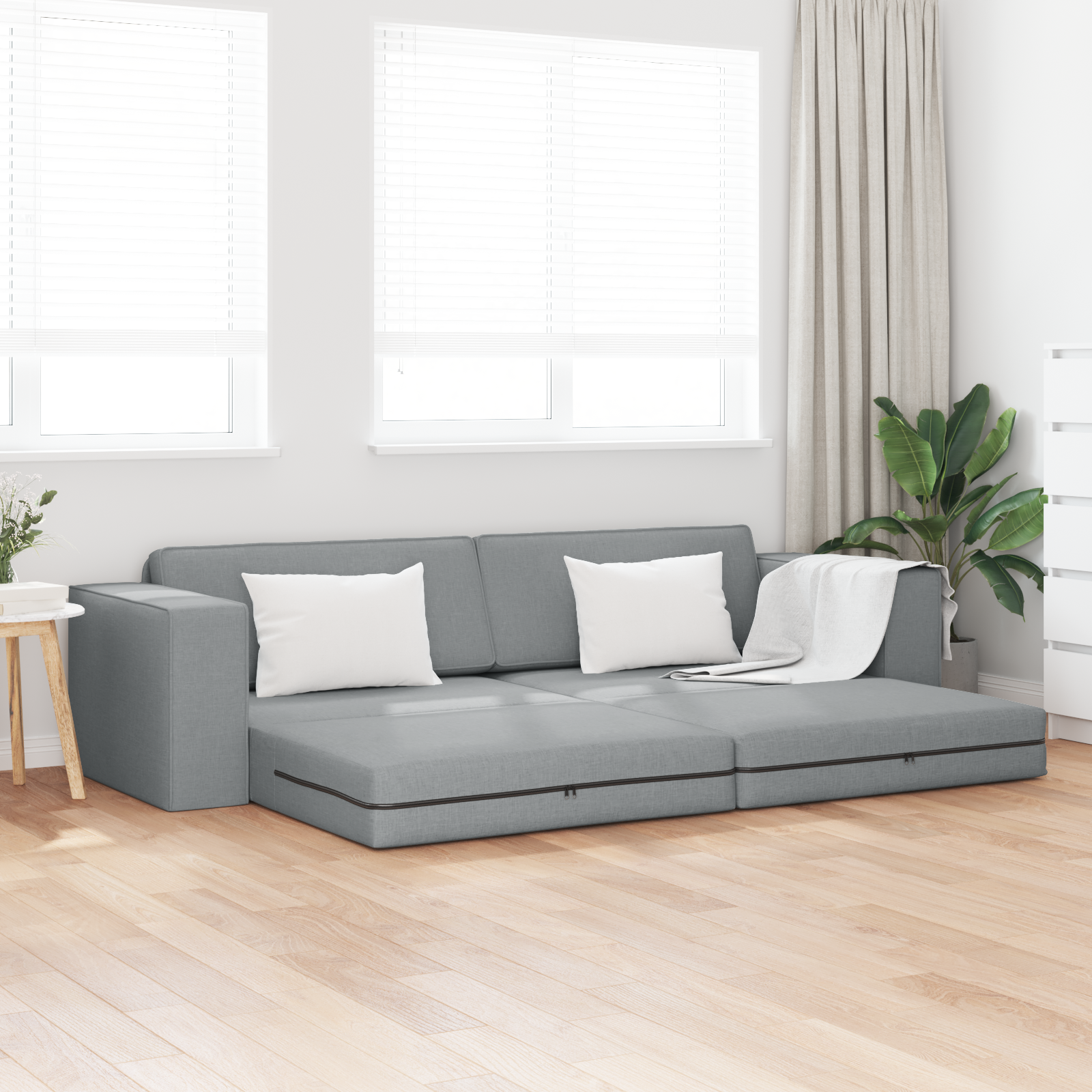 Floor Sofa Bed 2-in-1 Light Grey 245x150x60.5 cm Fabric