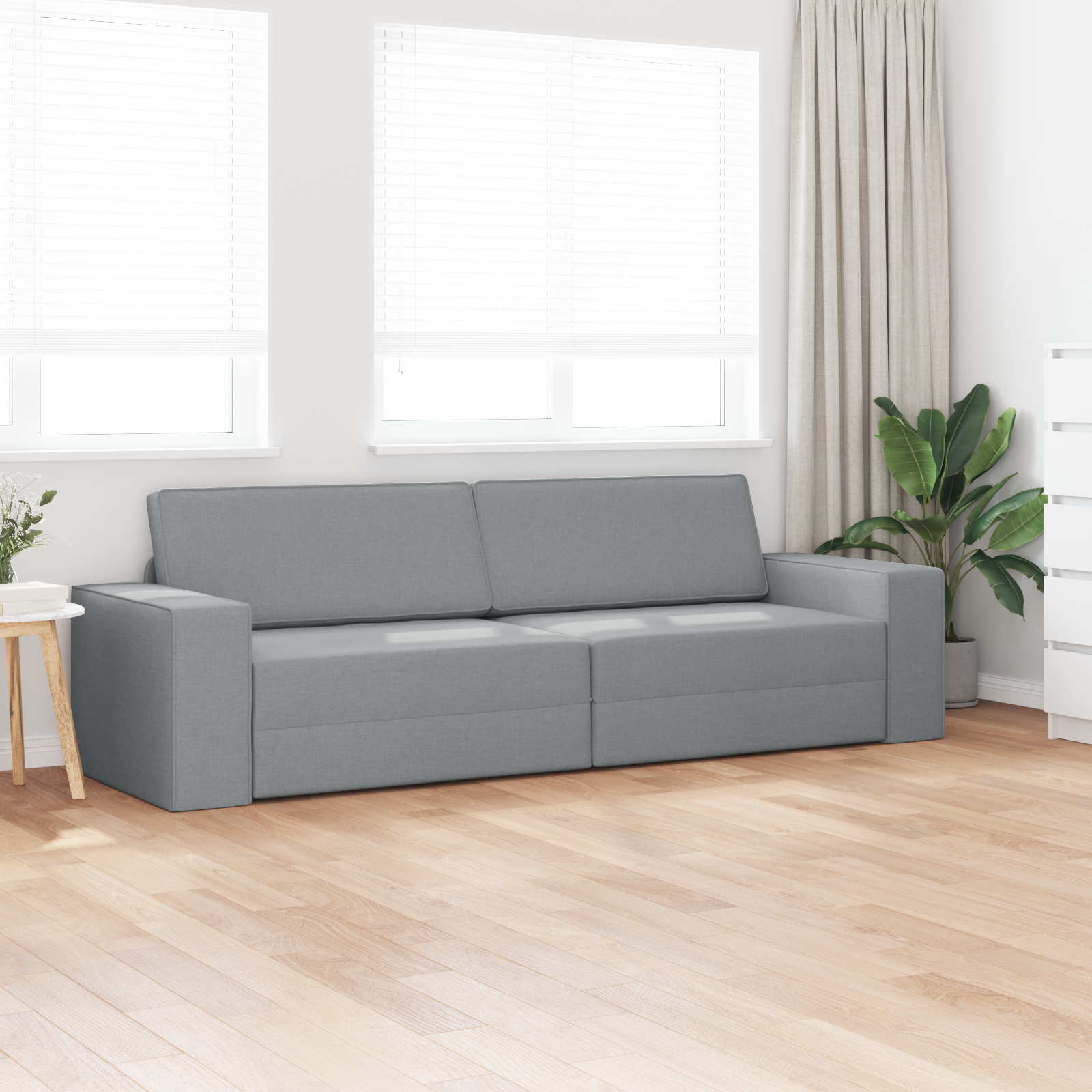 Floor Sofa Bed 2-in-1 Light Grey 245x150x60.5 cm Fabric - Image 3